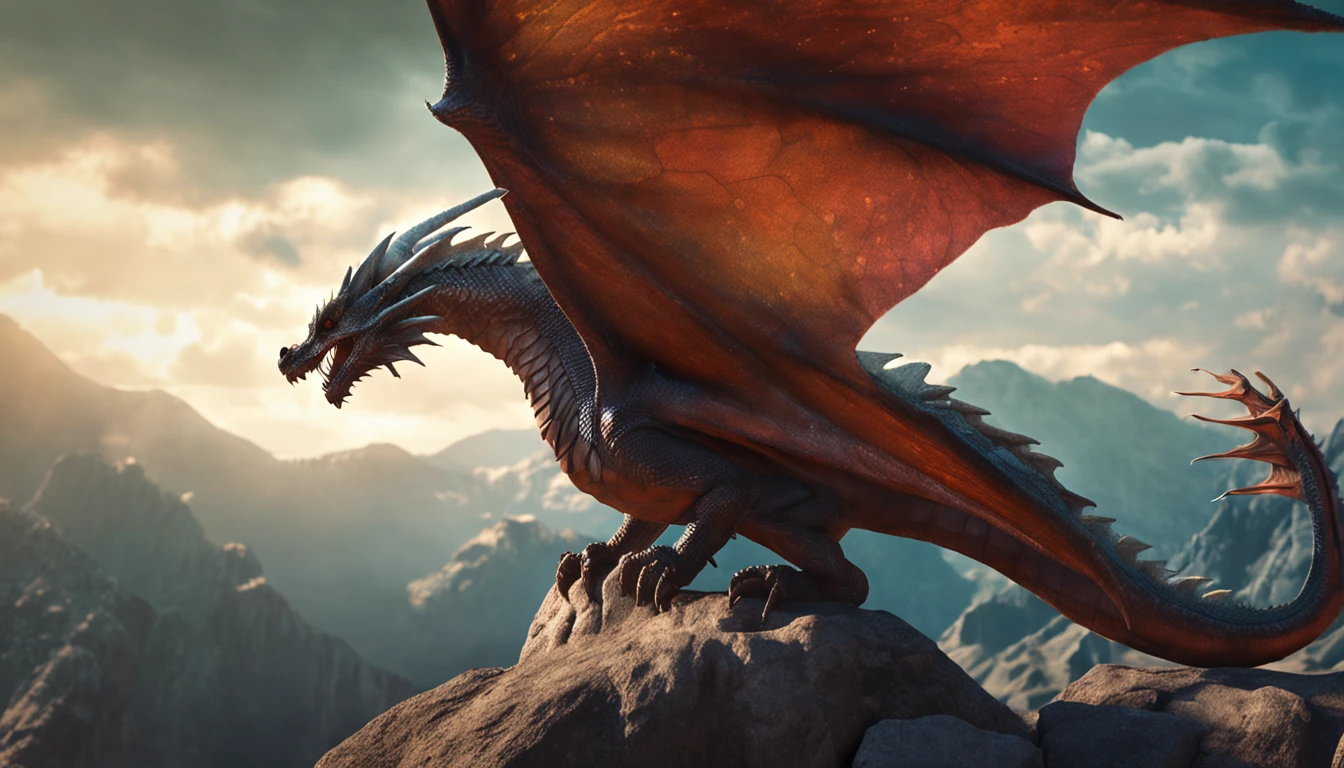 Realistic photos, RAW Photos,dragon, attacks viewer, Powerful movements, jump on prey, ((Dynamic jump)), Sharp Claws, dragon approaching from above, sudden approach, Bad-tempered, dynamic Shot from grand