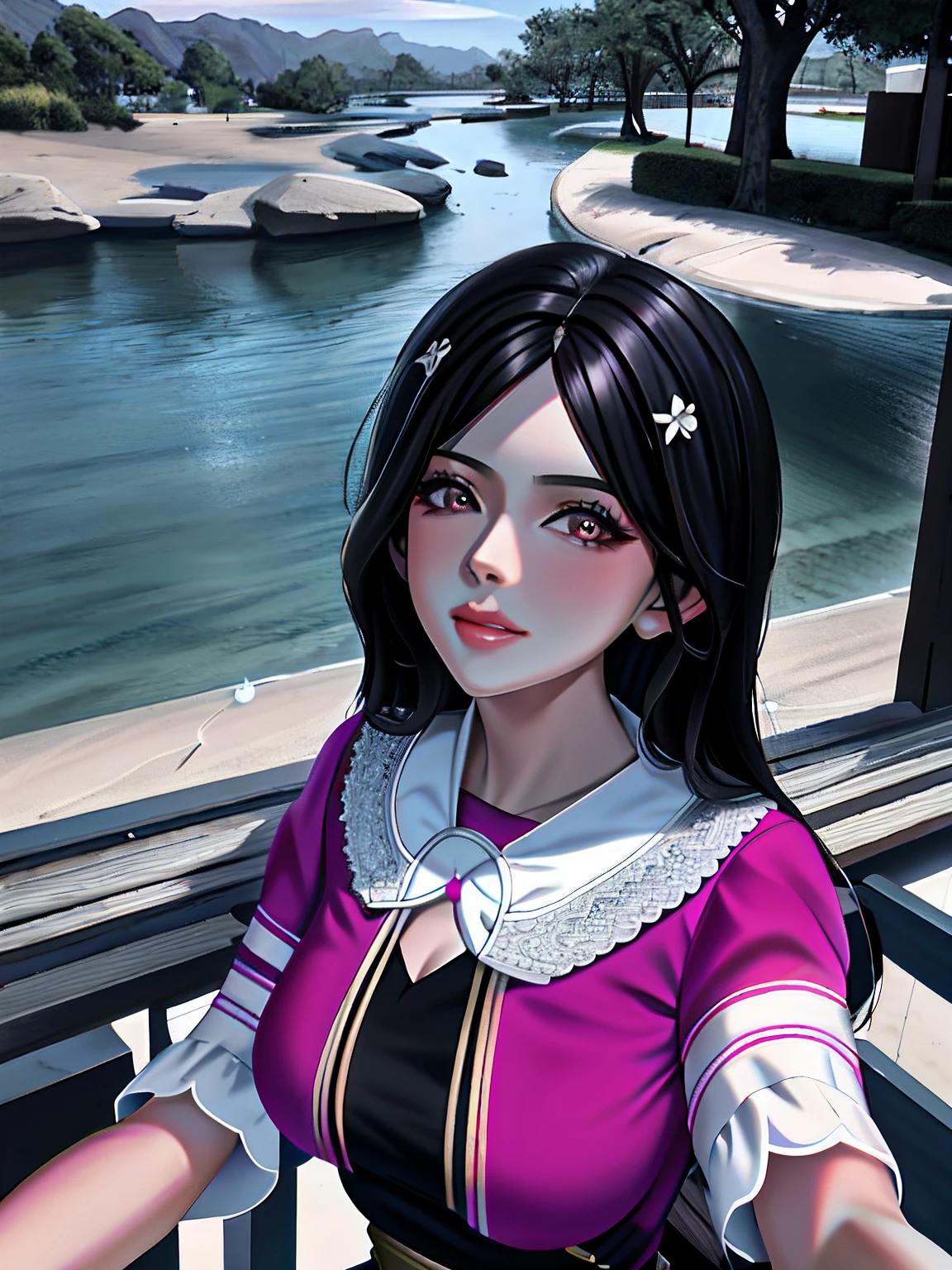 Araff woman，cabelos preto e longos，Pink dress, pale-skinned persian girl, 8k selfie photograph, 19-year-old girl, sakimichan, belle delphine, beautiful iranian woman, 1 8 I, Anime Thai girl, Clear lips and high quality, cute beautiful, Very beautiful girl, Serena Marion