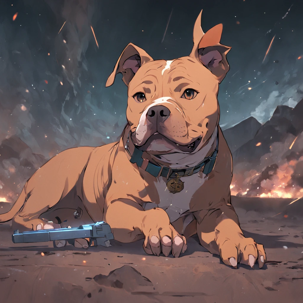 A pit bull holds a Glock blunt weapon