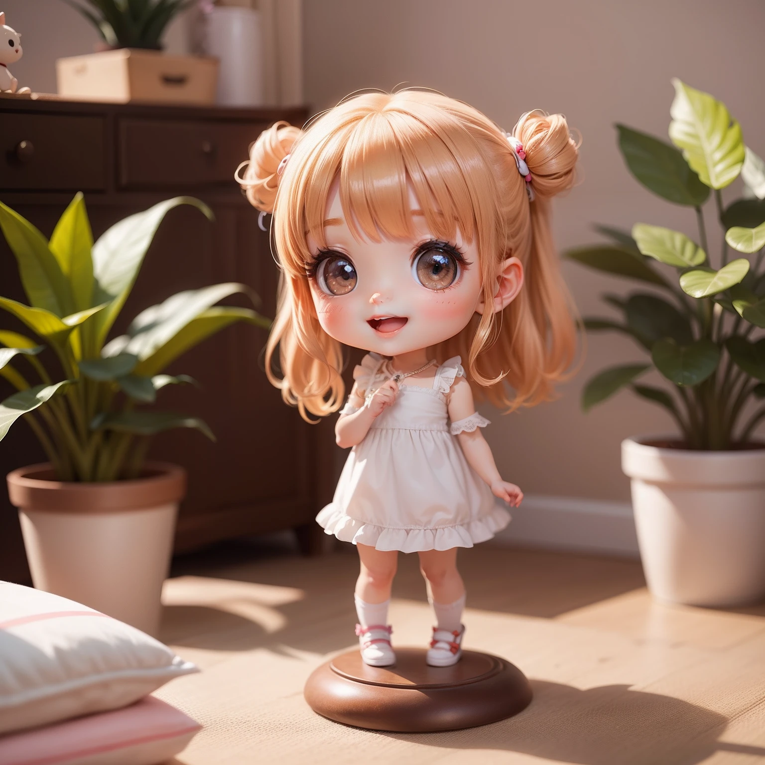 Cute Baby Chibi Anime,(((Chibi 3D))) (Best Quality) (Master Price)、Chibi Pilot、Sitting on a paper airplane、specimen、、Open your mouth and smile、A detailed face、manhattan