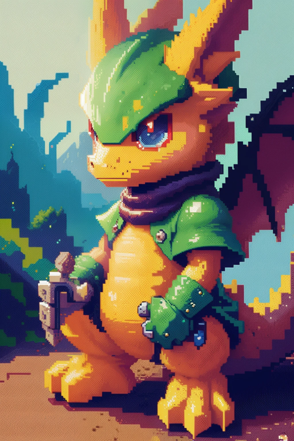 Close-up of pixel image of dragon, Dragon pixel art, 1 0 0 0 x 1 0 0 0 pixel art, pixel art sprite, videogame sprite, high quality pixel art, Pixel art vintage Digimon bitmap, For red and blue Digimon, Pixel eh, 32-bit pixel art, vintage art, pixel art 8 - bit, pixelart style