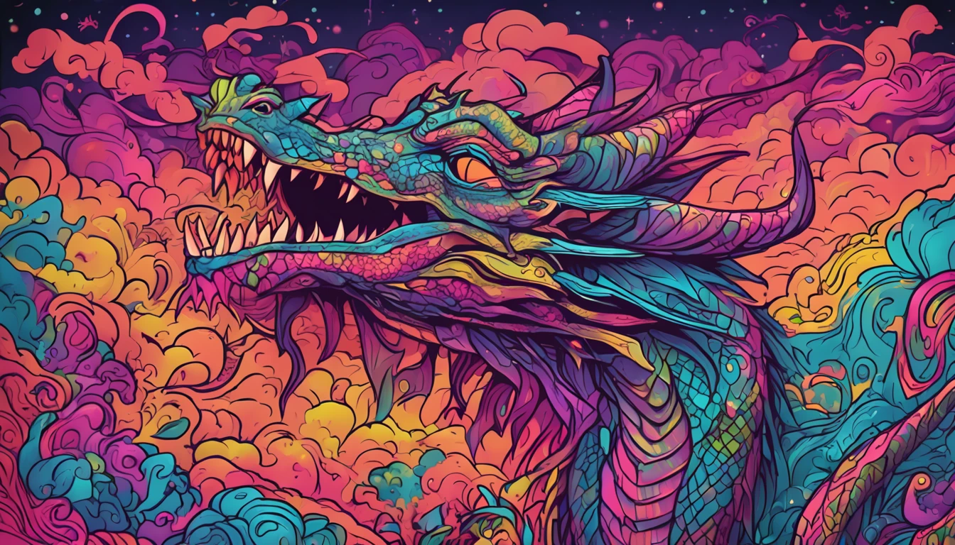 One girl, masterpiece, Highest quality, Merging with the Chinese Dragon, Ajasy、Colorful Clouds、universe、fantasy