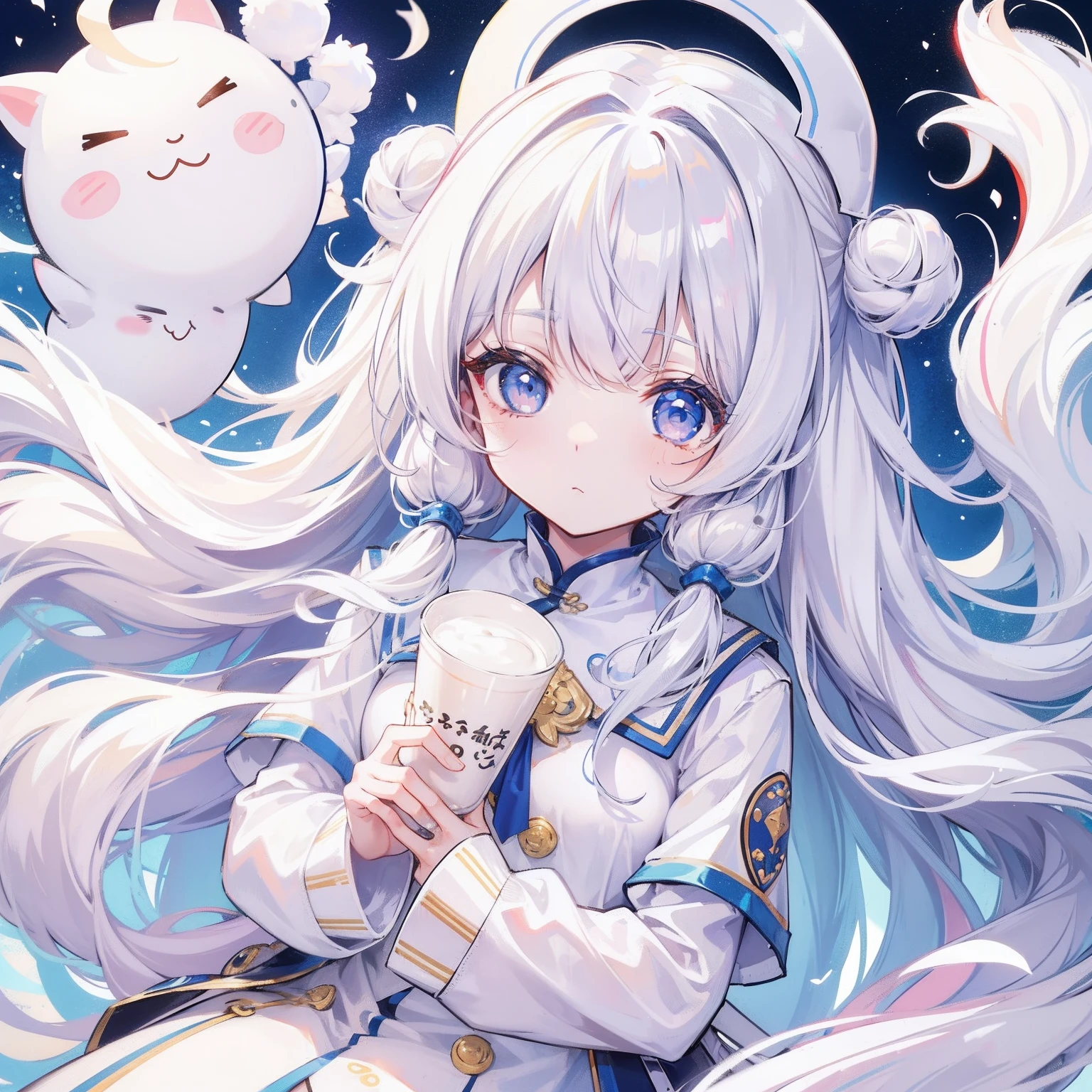 Milky long-haired milk,White clothes,Hu Hu is a very cute face,This is a cute sweet girl