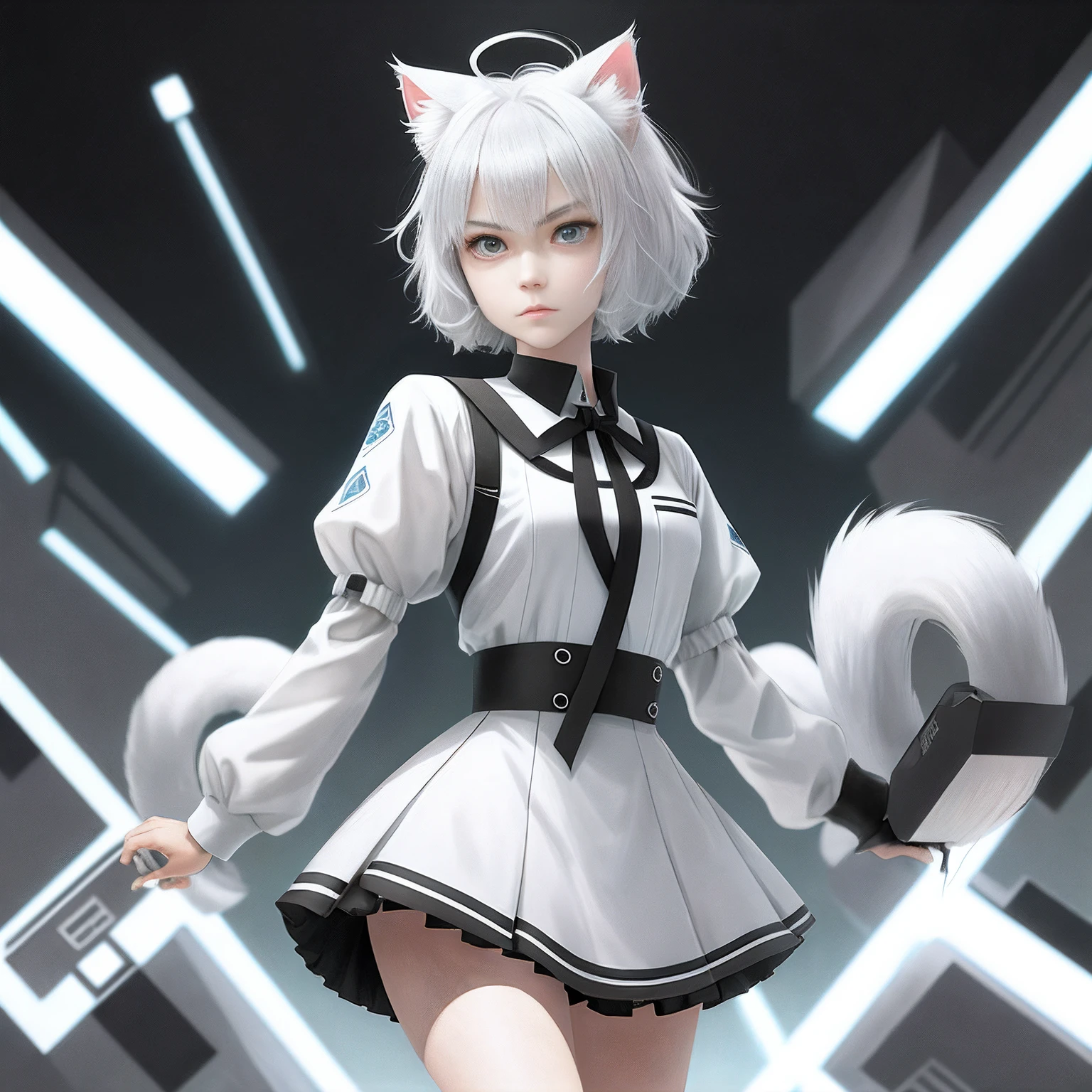 with short white hair,Gray and white cat ears,quadratic element,nakeness