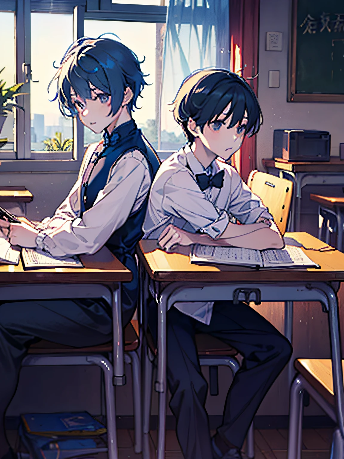 1boys, arms folded,Classroom,classroom desk,Countdown to the college entrance examination,high high quality、masutepiece,8K,