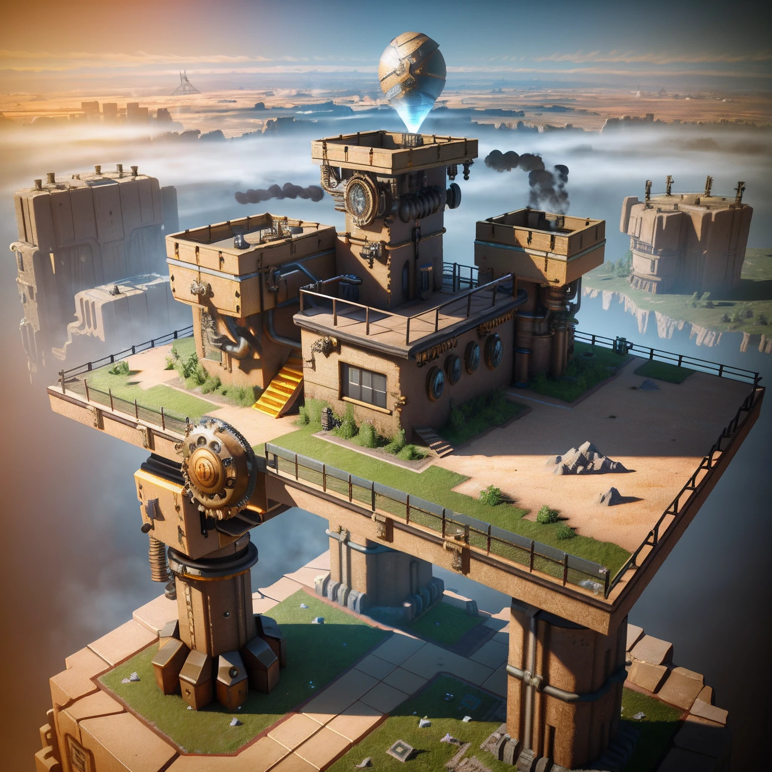 Isometric perspective,a 3D render,Realistic style ,Highly detailed 3D game levels,(Steam punk:1.3), (Mechanical punk gear:1.4), clock, conveyor belt, windmills, Rigorous science, Artistic style,Vray rendering,Art Station, High quality, Ultra HD details,concept design,Cinematic light, Very high definition, High details, 8K, Ultra photo realsisim, High detail,Global illumination,Realistic lighting,Unreal Engine rendering,Substance 3D, Octane rendering,