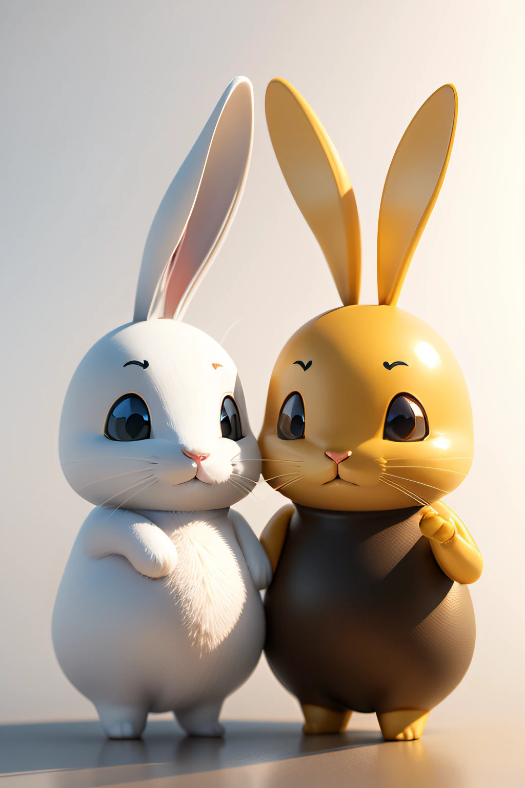 3D animation style character design,Cute white rabbit,黑The eye,Long yellow ears,Side standing view,with a pure white background,Bubble Mart style,Clean design, Premium natural color scheme、Just the right harmony、Lovely and colorful、Detailed character design、exquisitedetails、3DMAX、3D、8K、best qualtiy、super detailing、C4D、blender、OC renderer、hyper HD、lighting perfect、a 3D render