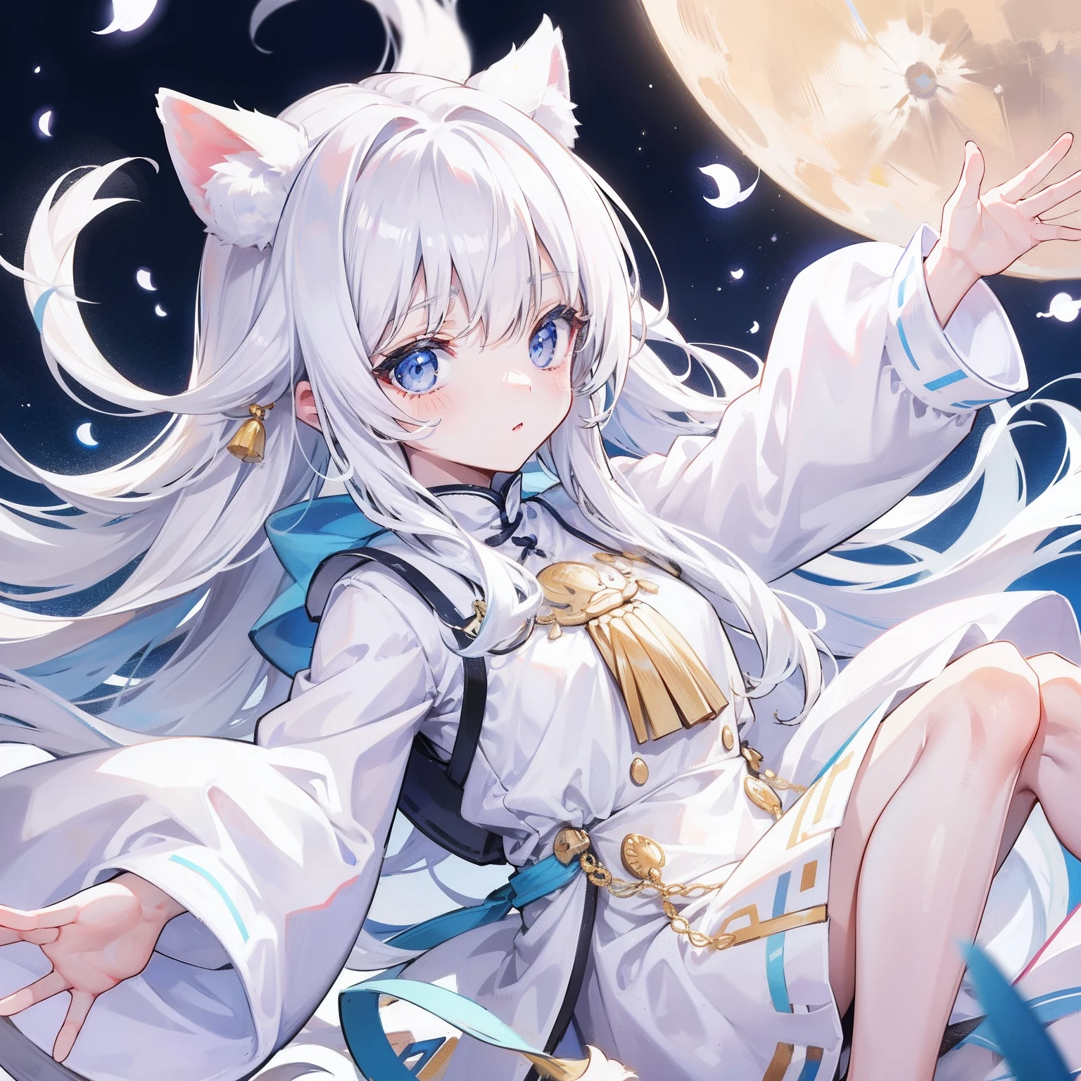 Milky long-haired milk,White clothes,Hu Hu is a very cute face,This is a cute sweet girl