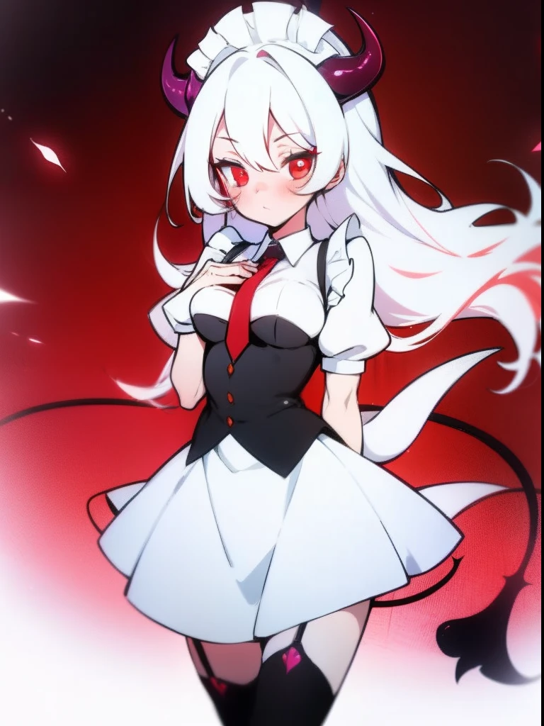 tmasterpiece，highest  quality，1girll，red color eyes，White color hair，Magic Corner，Succubus Tail，the maid outfit