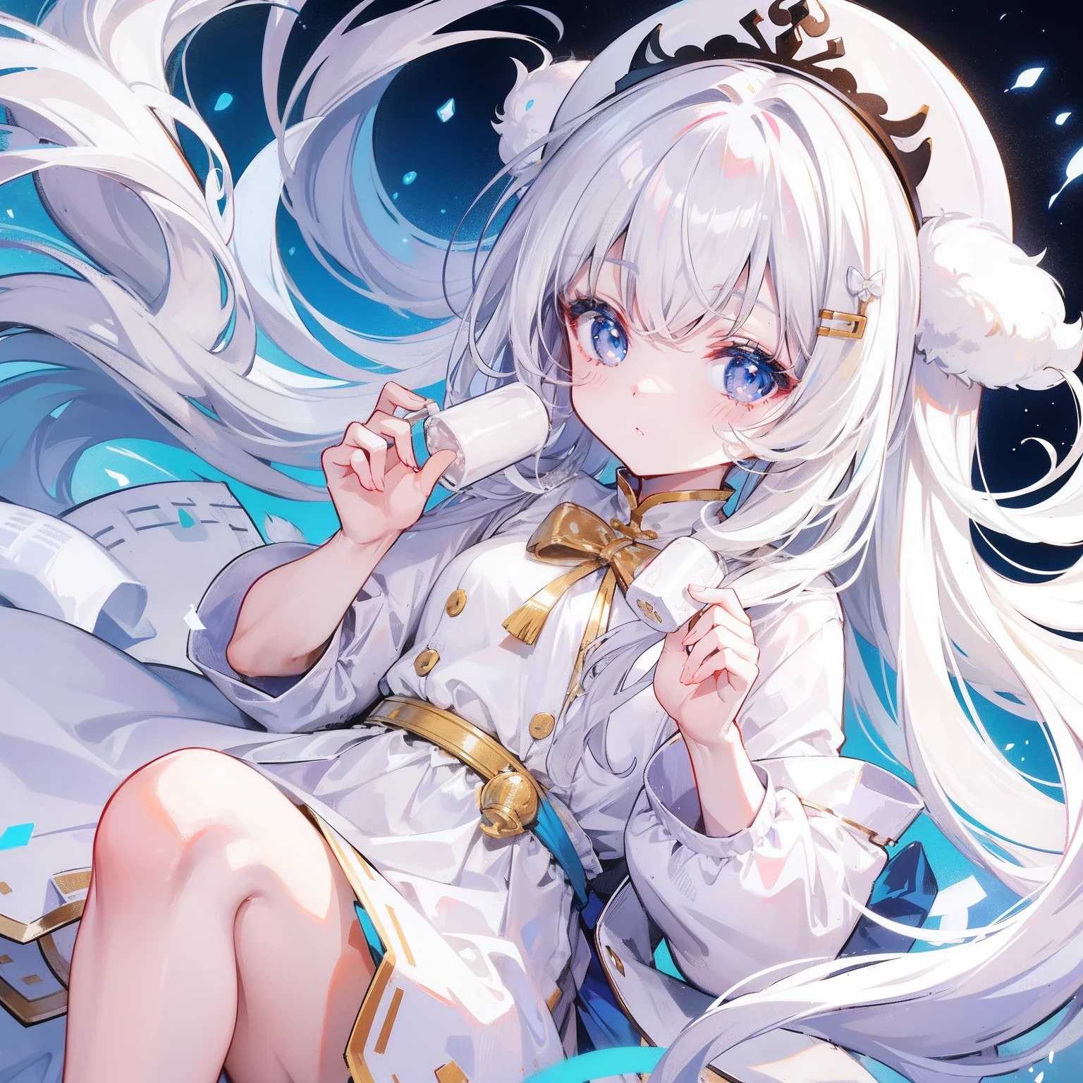 Milky long-haired milk，White clothes，Hu Hu is a very cute face，This is a cute sweet girl