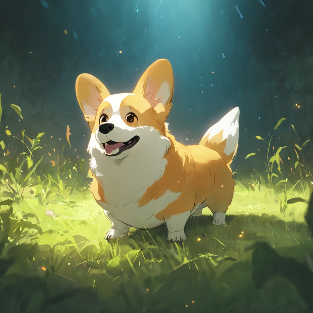 Corgi Chinese illustration movie lighting effects,A corgi dog sits on the grass,His eyes were staring at the screen,Optimize eye detail,A corgi dog sits on the grass,His eyes were staring at the screen,Optimize eye detail,best qualtiy,high detal,best qualtiy,8K, 3Drenderingof,VR5.0 renderer rendering,unreal engine 5 render