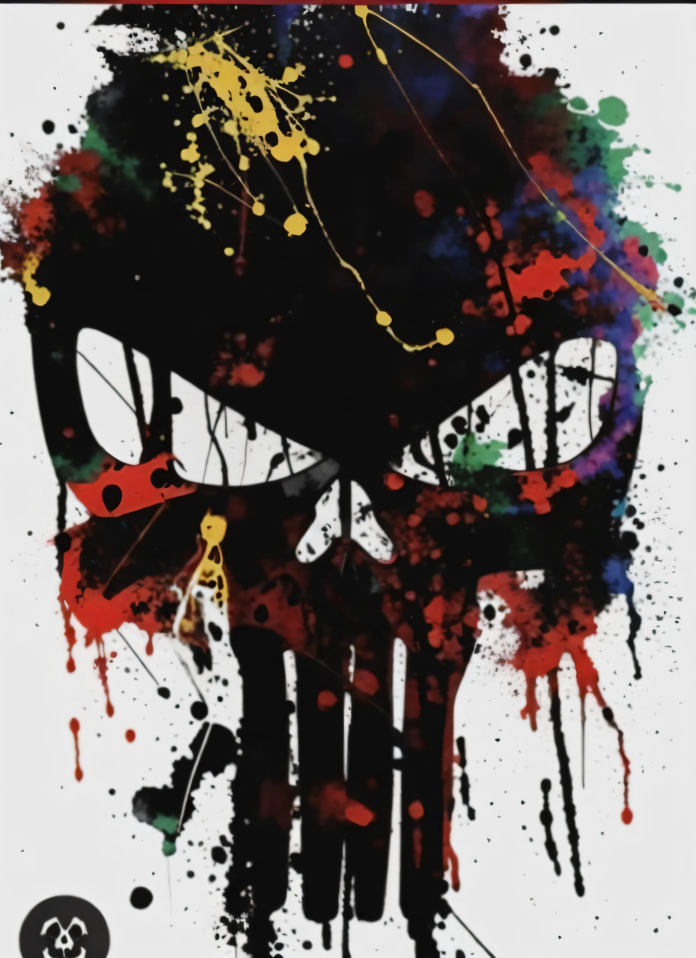 A painting of a skull，There is a splash of paint on it, ceza, Tinta de caveira, paint splatter, marvel art, ink spatter, spatter, Colorful film art, skelleton, splash paint, Some splashes of paint, hd phone wallpaper, fury art, splash paints, phone wallpaper hd, hd artwork,  , Artistic 4 K colors，