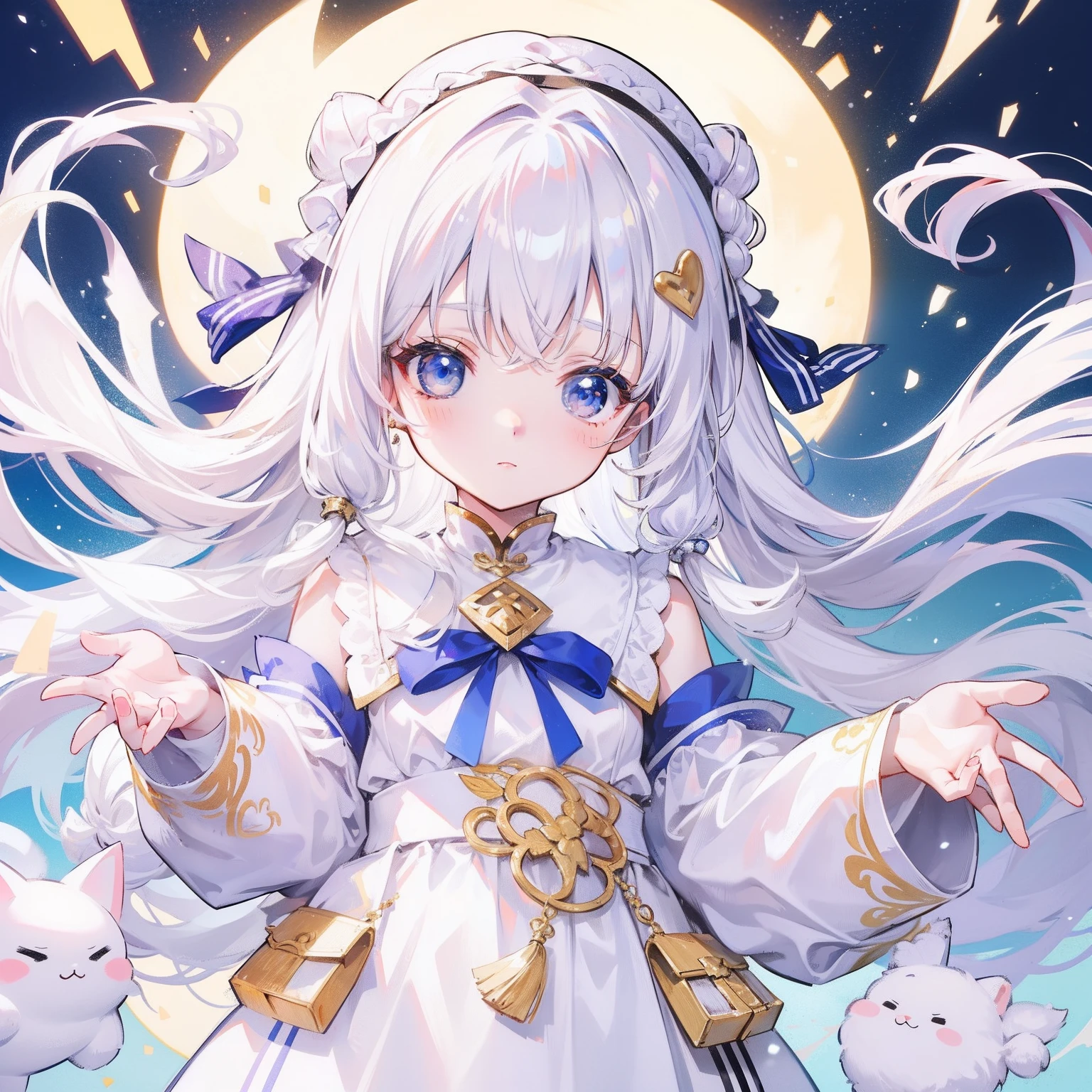 Milky long-haired milk,White clothes,Hu Hu is a very cute face,This is a cute sweet girl