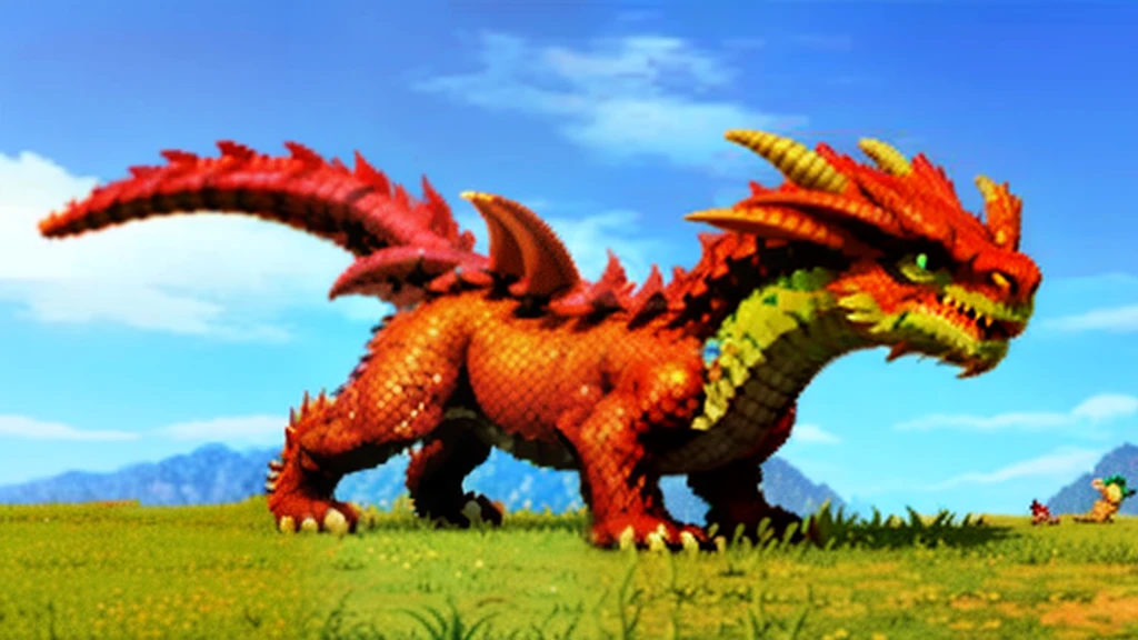 鸟山明风格，Flat pixel games《dragon quest》，Game monster design，（a Oriental Dragons：1.4），Full body like，16-bit pixels