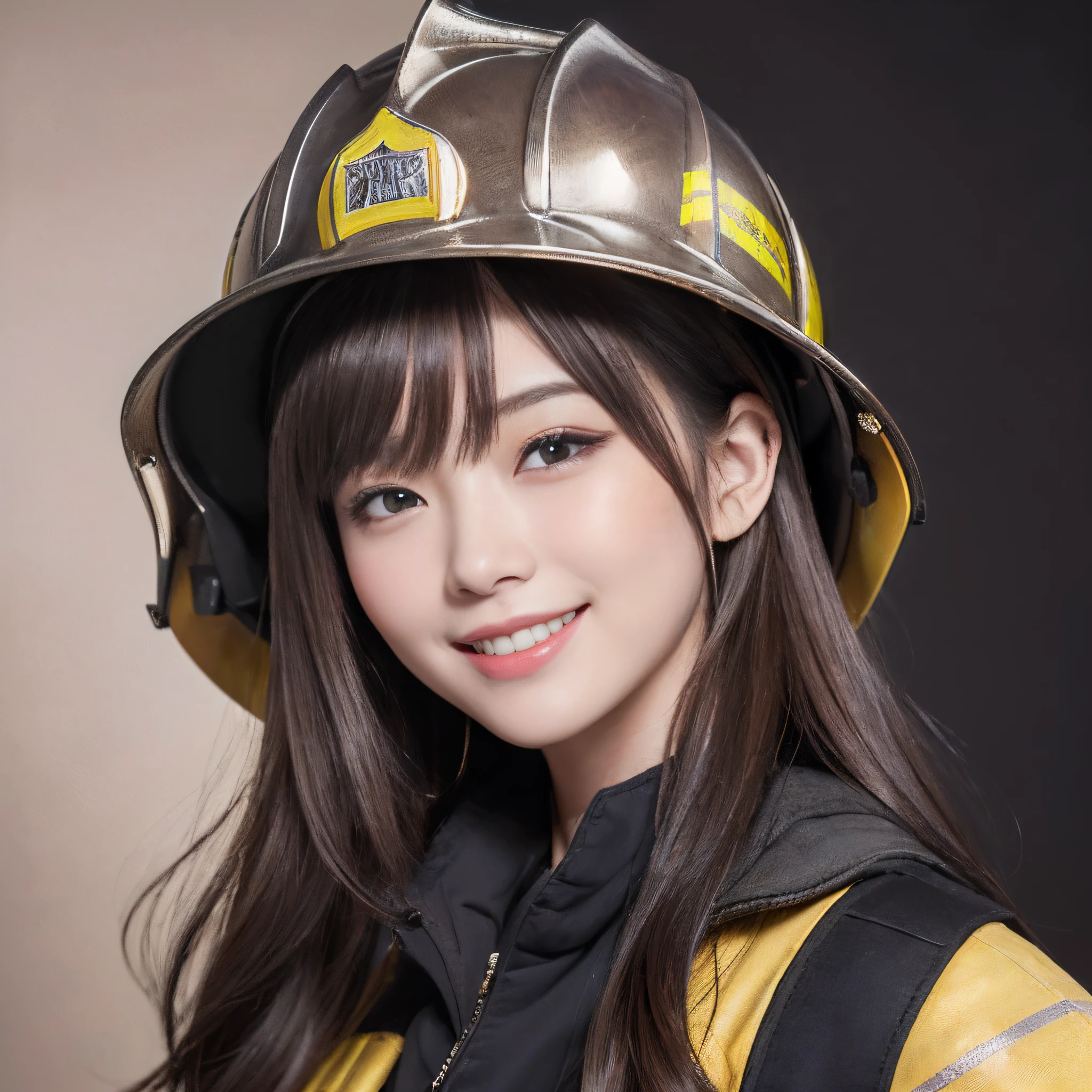 (A hyper-realistic), (Increased resolution), (in 8K), (Extremely detailed), (Beautiful and detailed eyes), (Best Quality), (ultra-detailliert), (masutepiece ), (Detailed face), Solo, 1 girl in, Fine details, ((firefighter、helmets、bra very:1.3))、Show yourself underwear、((from the thighs up))、frilled bra、tits out:1.3、Look at viewers、Happy smiling face