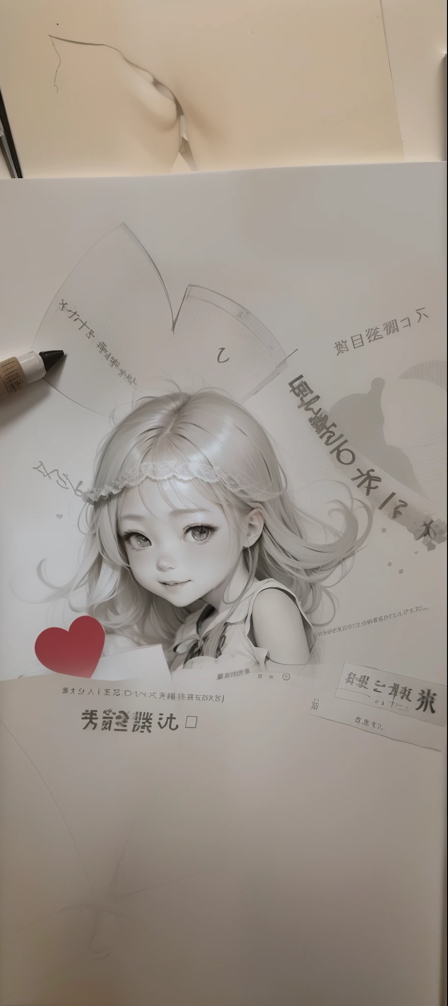 Someone draws a picture of a girl with a heart on a piece of paper, Line sketch!!, concept art of love, MagazineCover, 2 5 6 x 2 5 6, 256x256, author:Ayako hexagon, author:Nobusada Yanagawa, cheerfulness!!!, author:Middle Bokuhn, ((Portrait))