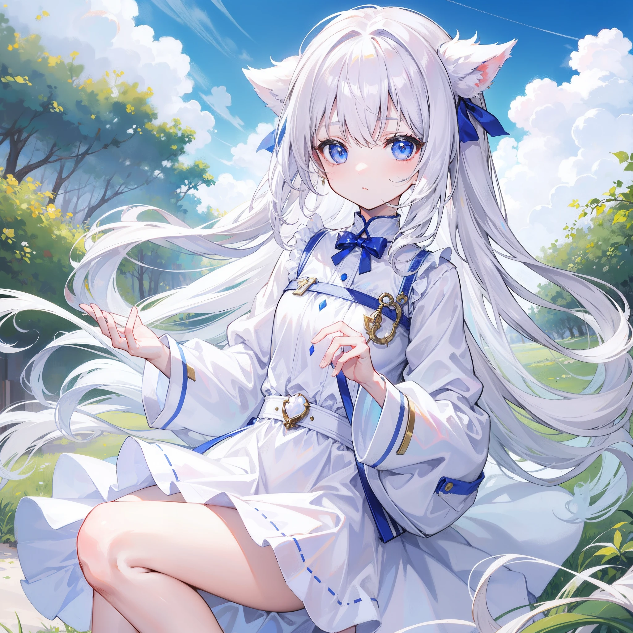 Milky long-haired milk,White clothes,Huhu is a very cute face,This is a cute sweet girl