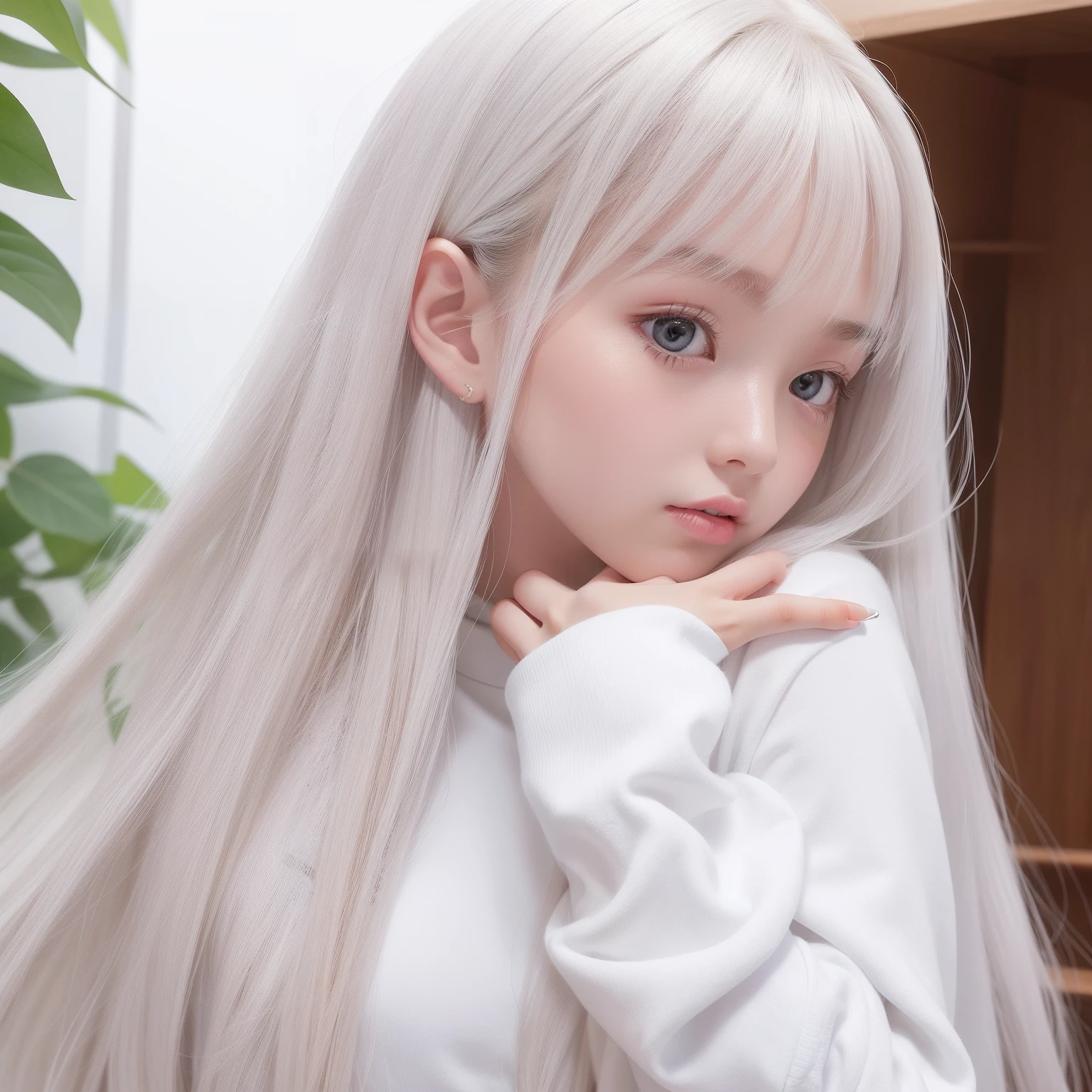 Milky long-haired milk,White clothes,Huhu is a very cute face,This is a cute sweet girl