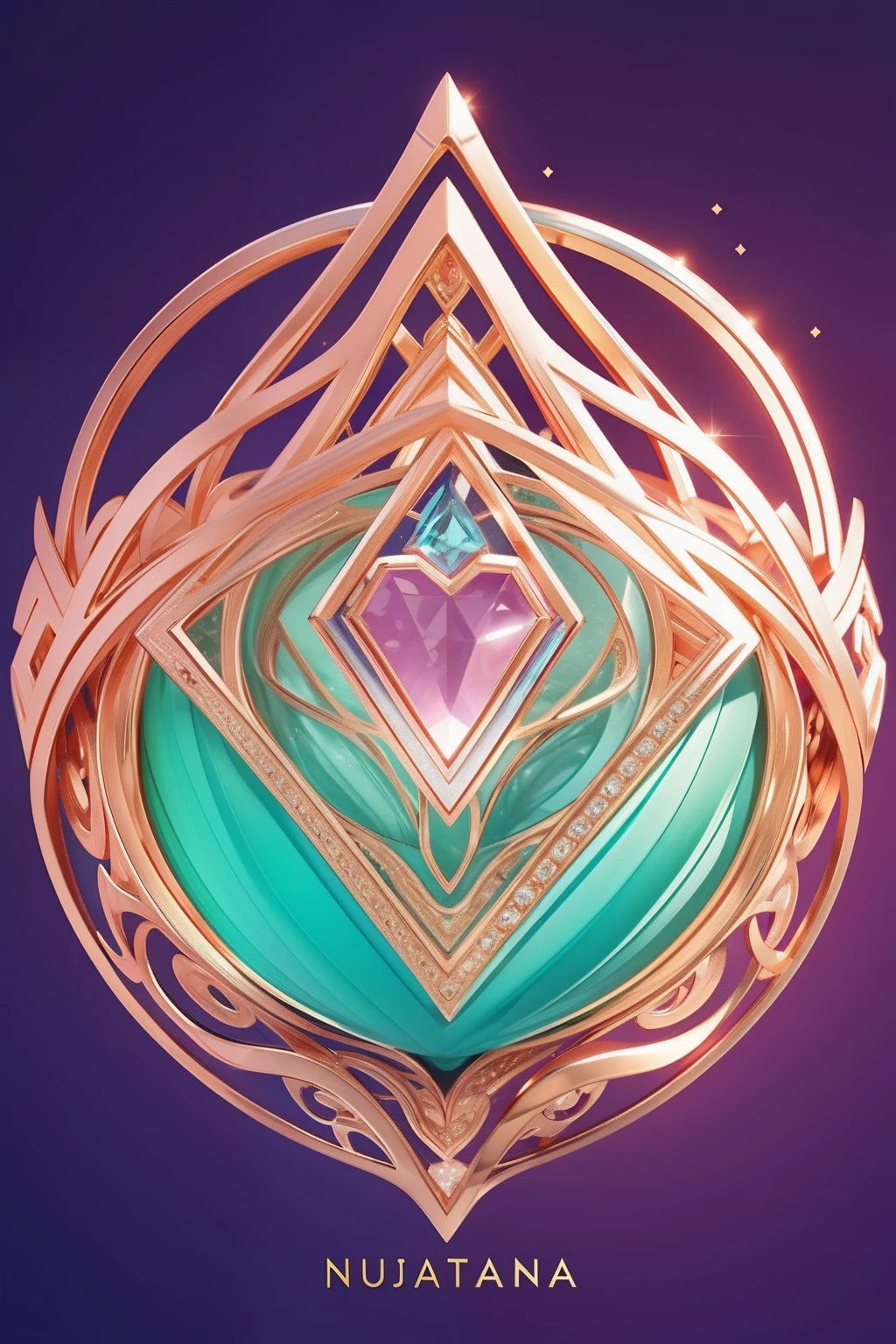 Generate an album cover for jewelry branding with the words Nuolanta and I miss you, a heart-shaped close-up of geometric design, twinkling and spiraling Nubera,promo art,album covers,Commercial design