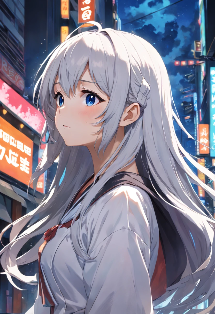 Genki girl,Wearing a white top,Long hair