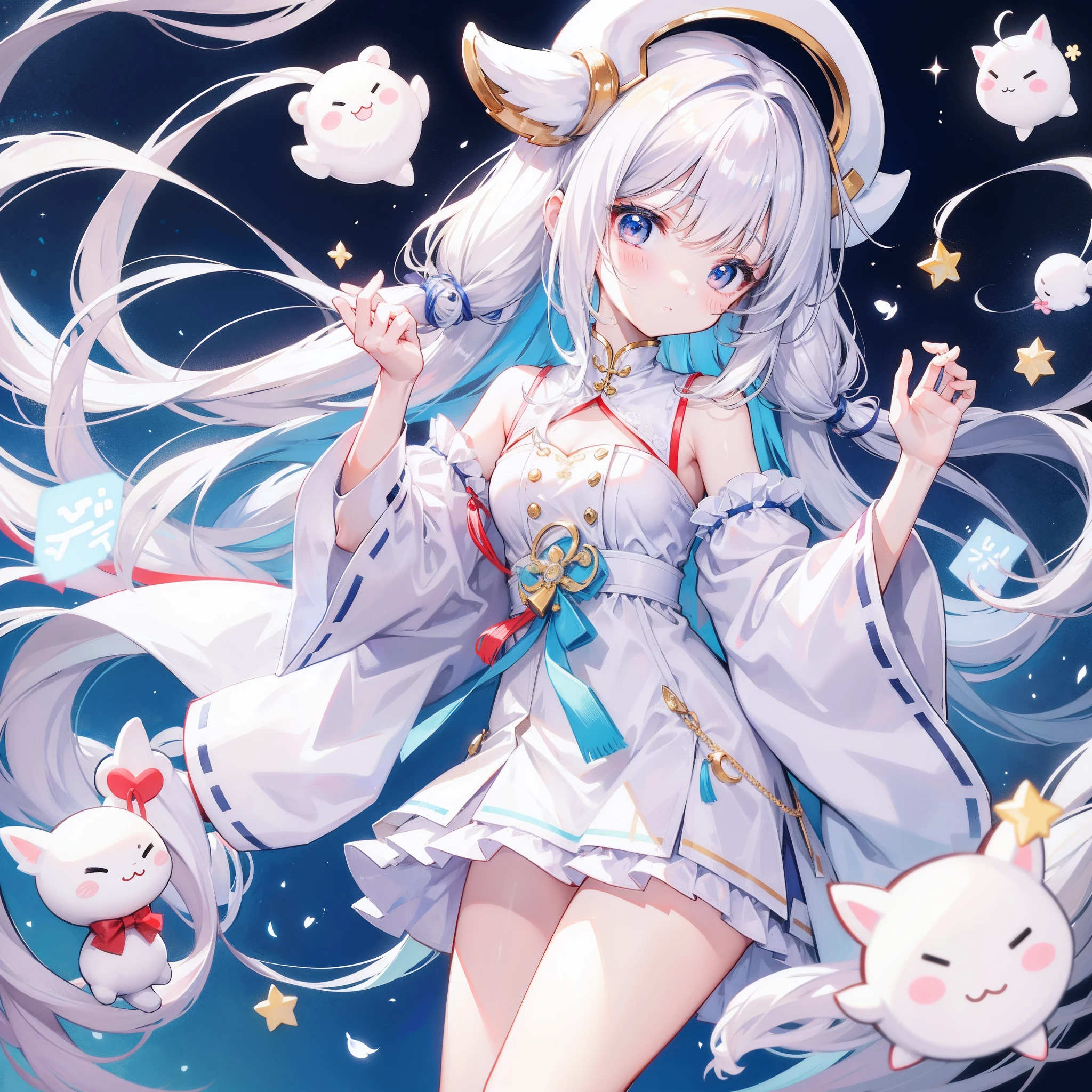 Milky long-haired milk,White clothes,Hu Hu is a very cute face,This is a cute sweet girl