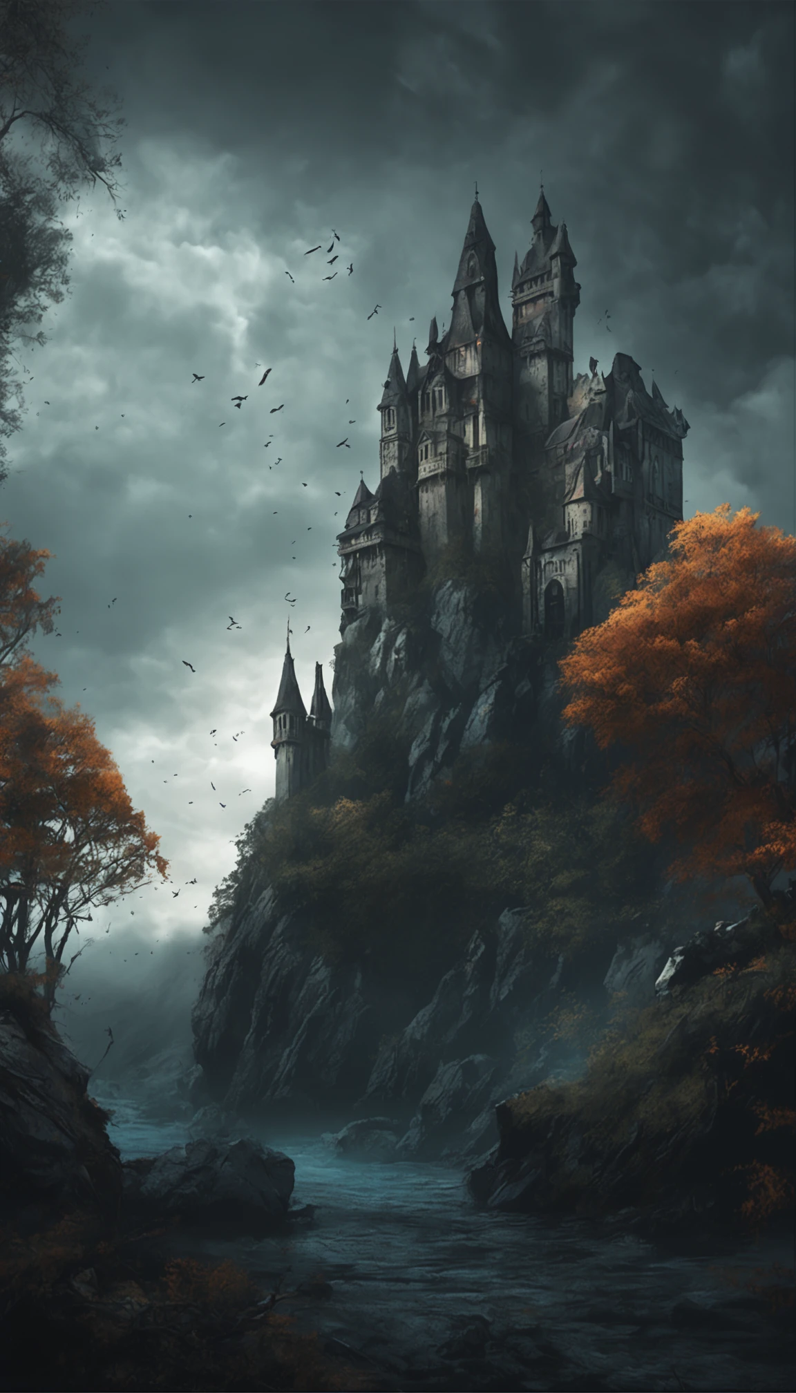 A dark and foreboding fantasy landscape, featuring a haunted and abandoned castle, with twisting vines, ghostly apparitions, and a foreboding atmosphere that creates a sense of mystery and intrigue, artstation, digital illustration, highly detailed, trending, dark colors