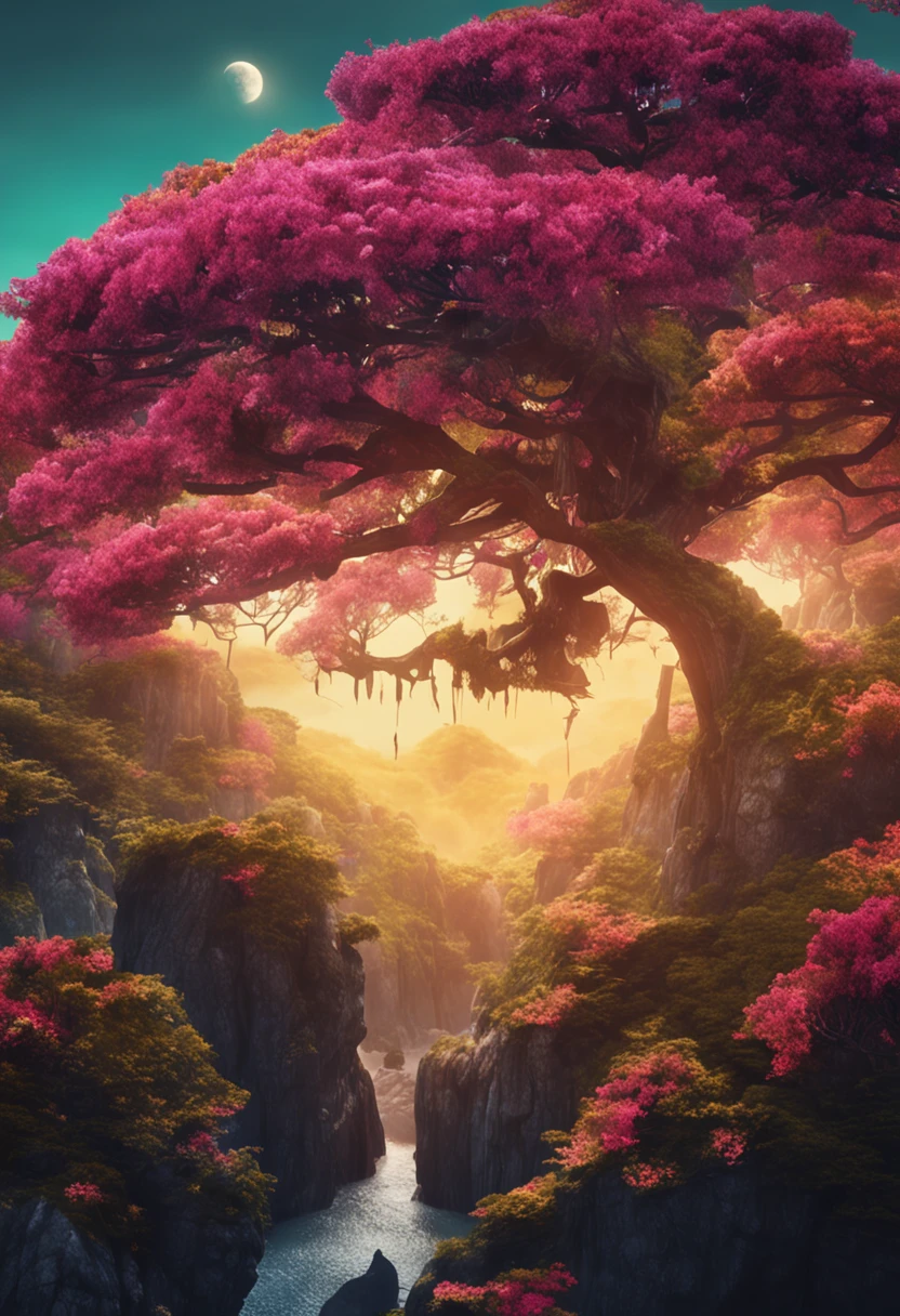 Imagem realista, paisagem, uma trilha na floresta em primeiro planod, em segundo plano, a direita, o cacastelo de hogwards