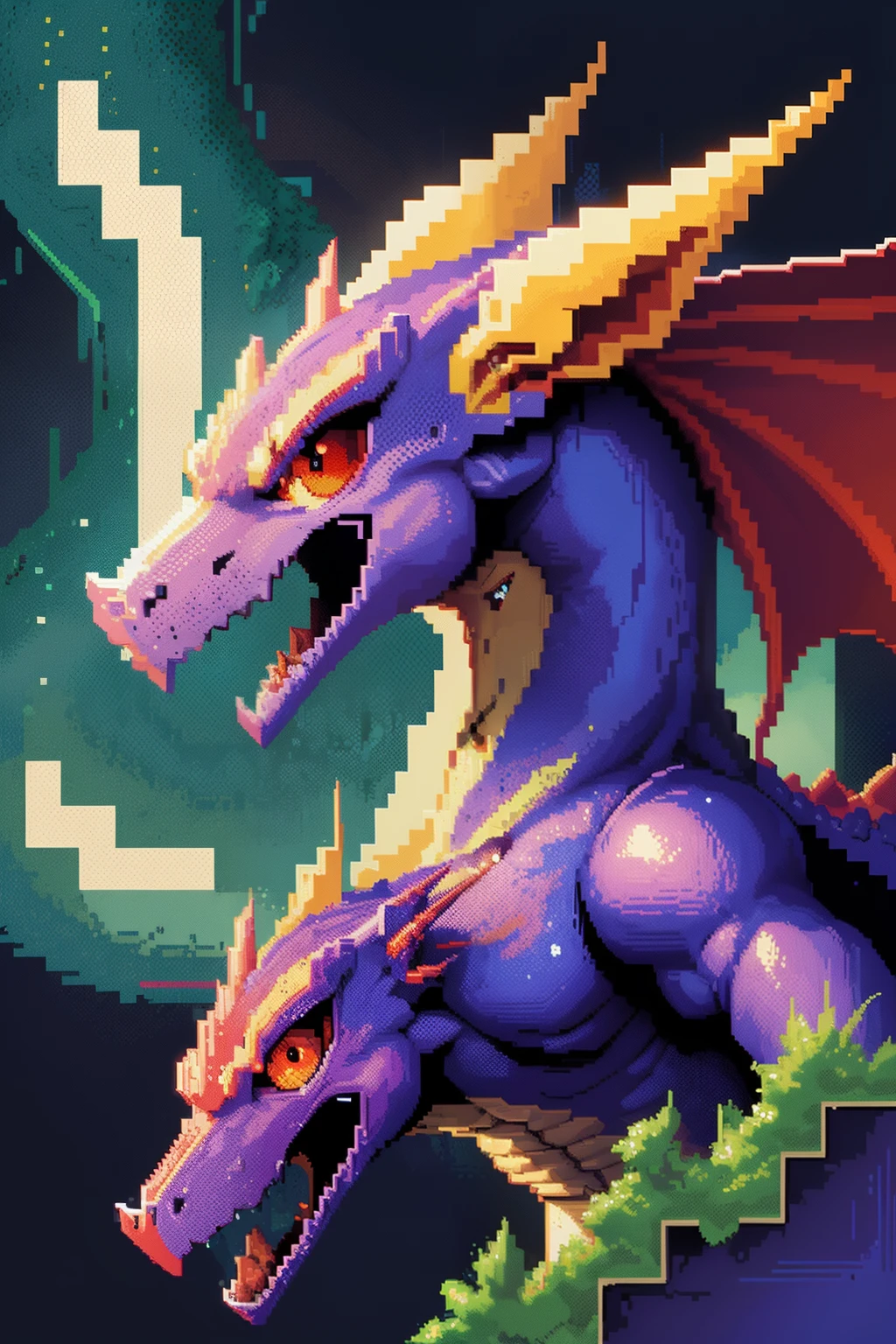 Close-up of pixel image of dragon, Dragon pixel art, 1 0 0 0 x 1 0 0 0 pixel art, pixel art sprite, videogame sprite, high quality pixel art, Pixel art vintage Digimon bitmap, For red and blue Digimon, Pixel uh, 32-bit pixel art, vintage art, pixel art 8 - bit, pixelart style