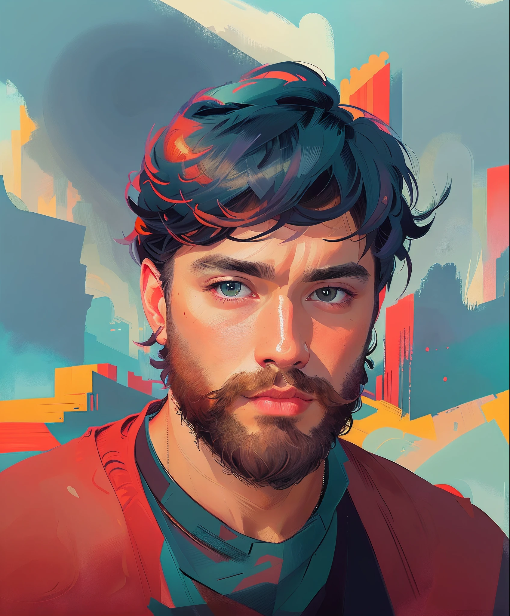man with a beard and a red shirt, epic portrait illustration, low detailed. digital painting, very detailed digital painting, detailed digital painting, digital illustration portrait, stunning digital illustration, detailed color portrait, digital art portrait, digital 4k painting, digital portrait, painted digital art, painterly illustration, digital fantasy portrait, digital painting style