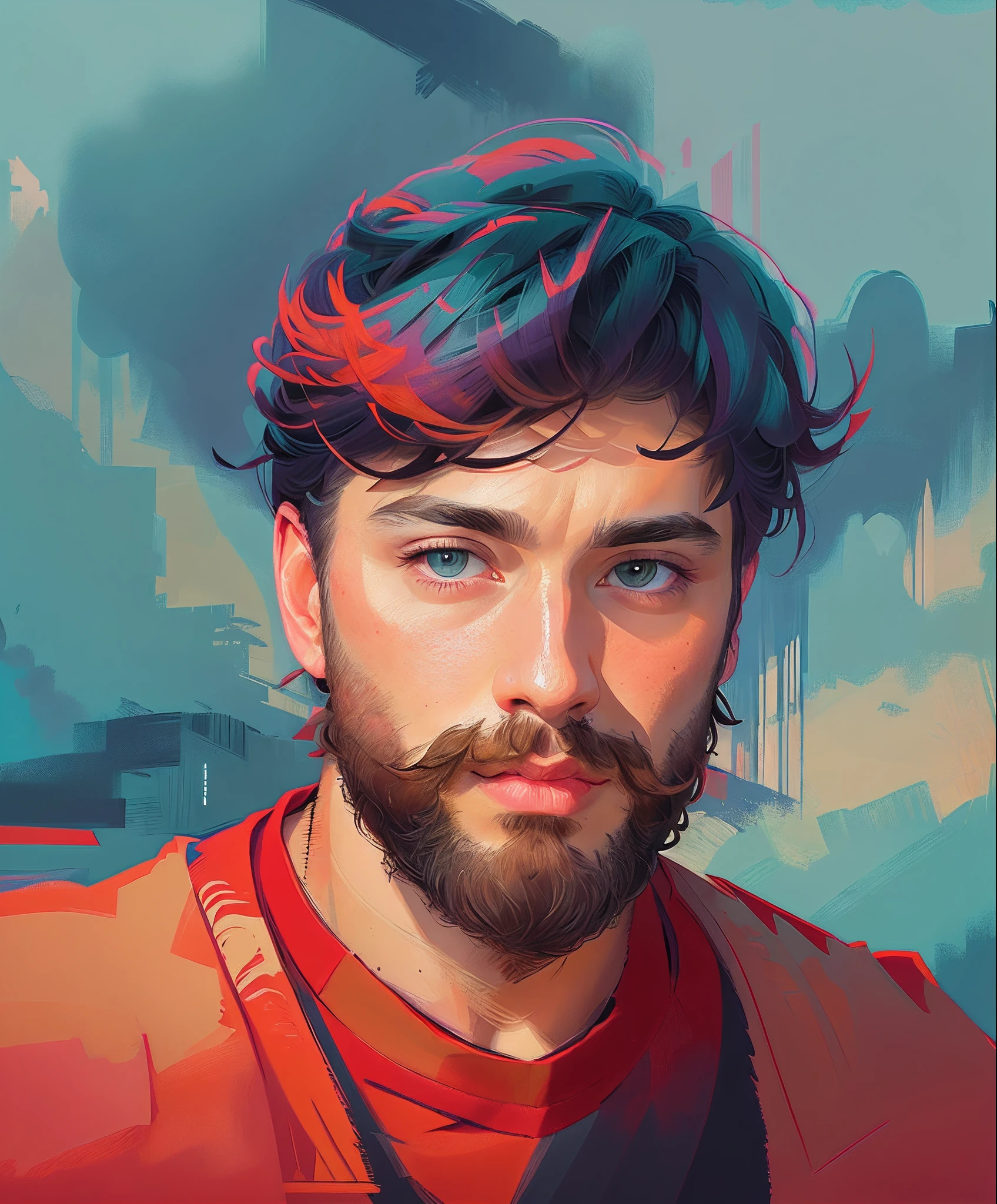 man with a beard and a red shirt, epic portrait illustration, low detailed. digital painting, very detailed digital painting, detailed digital painting, digital illustration portrait, stunning digital illustration, detailed color portrait, digital art portrait, digital 4k painting, digital portrait, painted digital art, painterly illustration, digital fantasy portrait, digital painting style