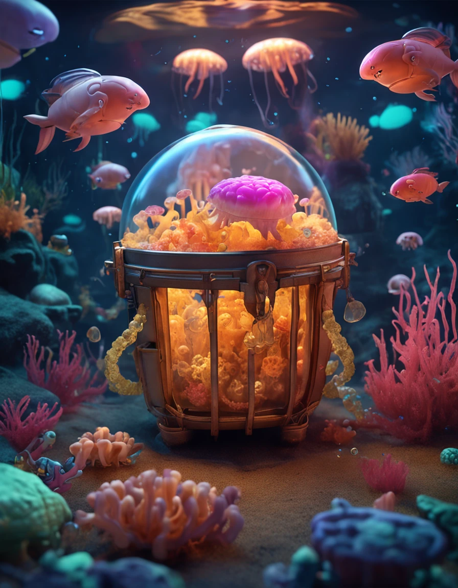 The jellyfish has a treasure chest in its belly