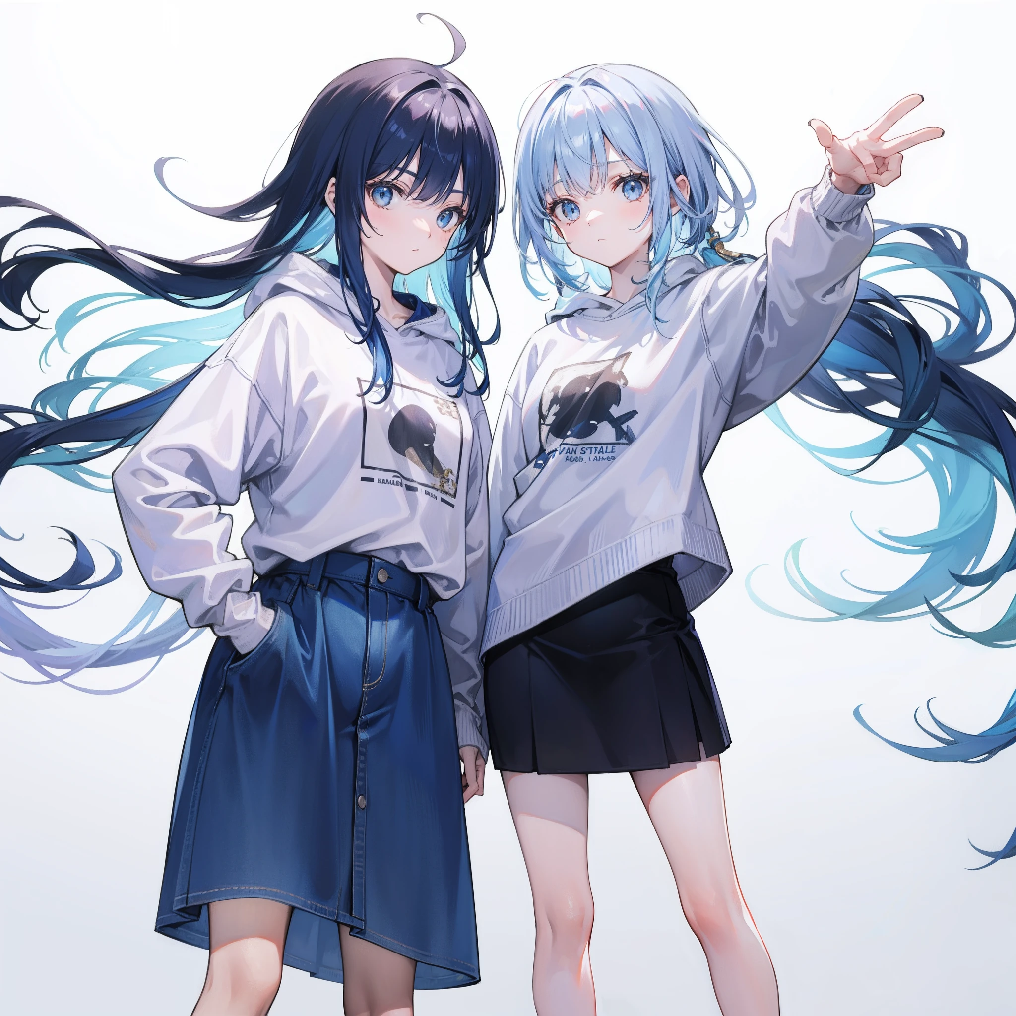 Long fleshy blue hair,Loose and simple sweatshirt,It looks small and cute