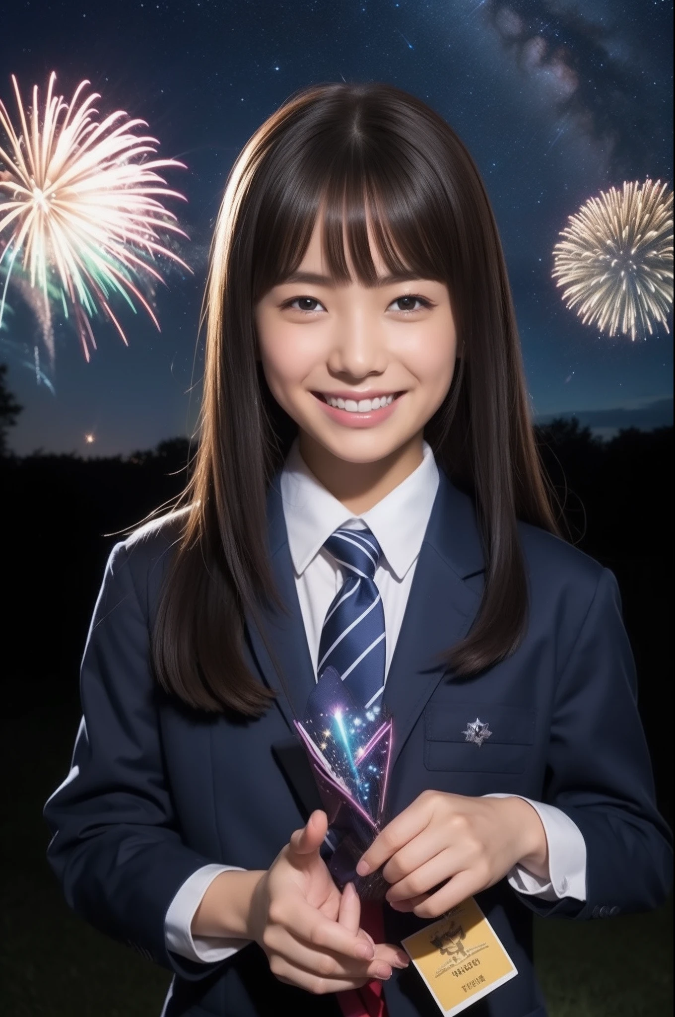 A smile、hi-school girl、校服、While doing fireworks、starrysky、Aurora