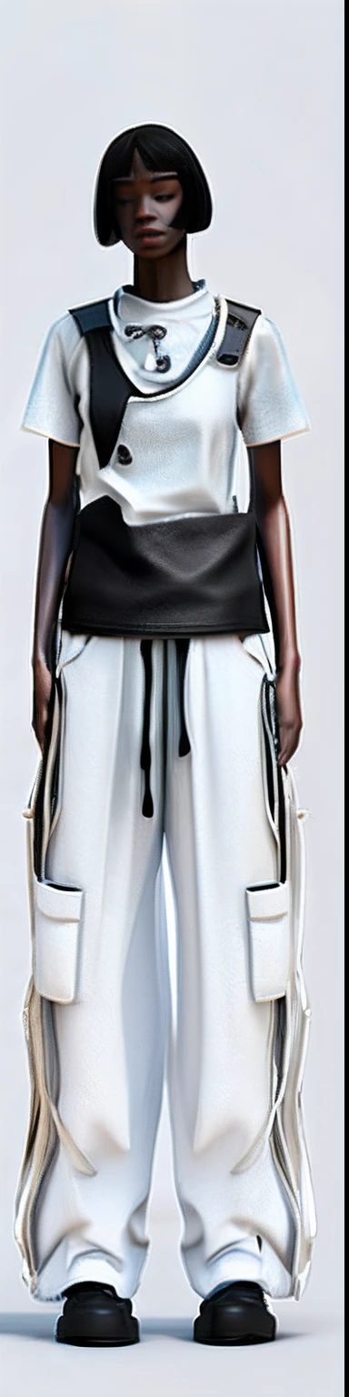 woman model,Wear a white T-shirt with a short colored vest,Black wide-leg pants,Wide-leg pants,Loose oversize,Wear yours with black leather shoes,Cool beauty,full bodyesbian,Realisticstyle,Blender rendering ,Zbrush rendering,hyper-detailing,High Picture Quality