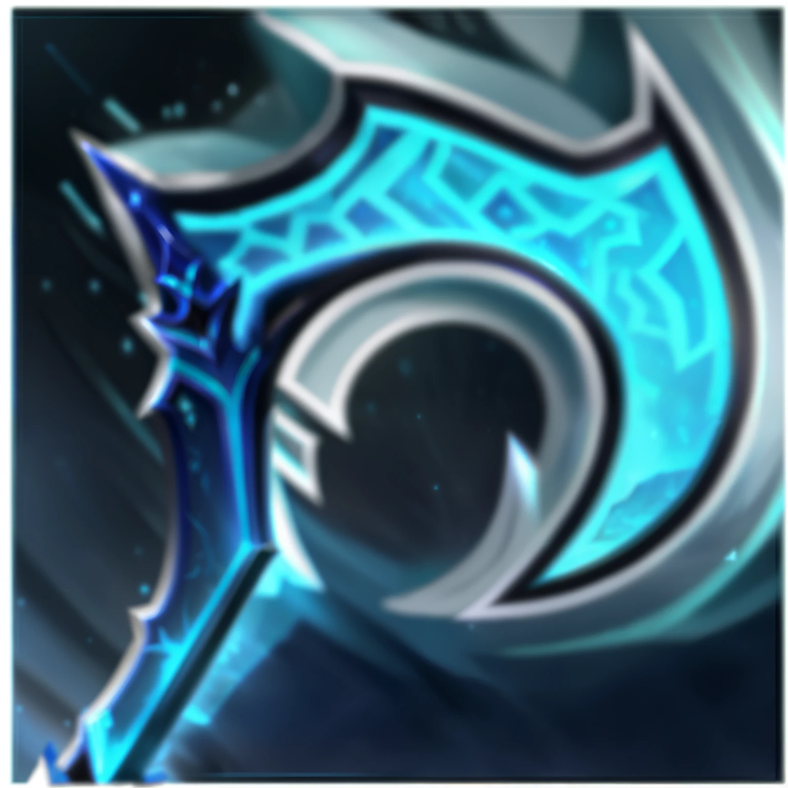 Close-up of the blue and black sword，blueglow, ability image, style of ghost blade, arcane jayce, league of legends inventory item, league of legends arcane, Irelia, The sword, style of league of legends, wild rift, arcane league of legends, Riven, lightning mage spell icon, sliver ice color reflected armor