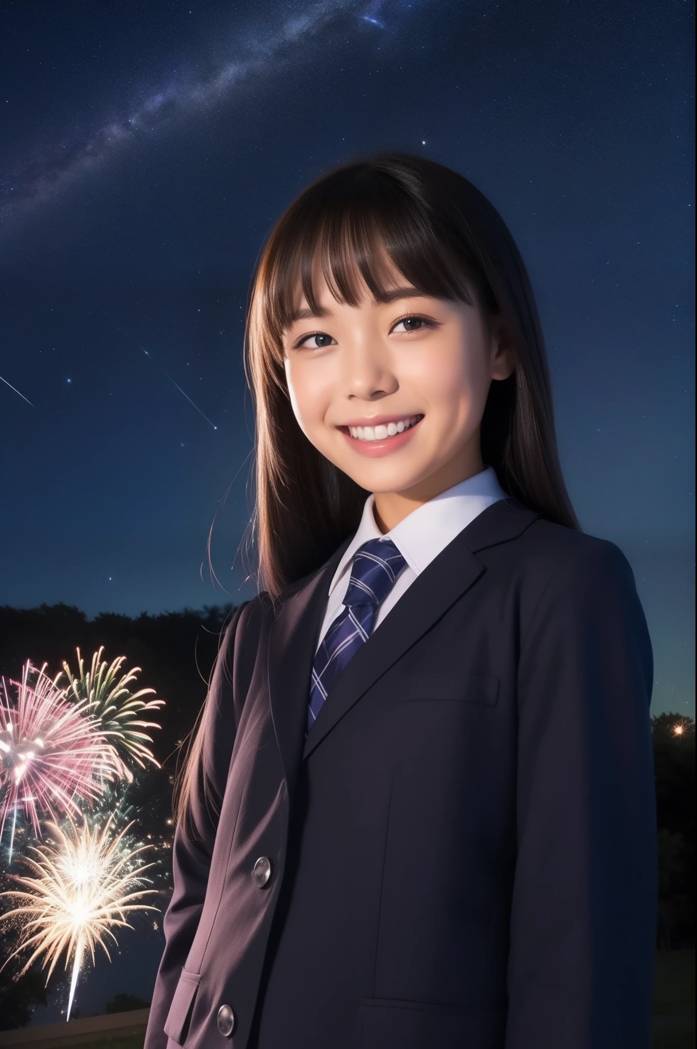 A smile、hi-school girl、校服、While doing fireworks、starrysky、Aurora