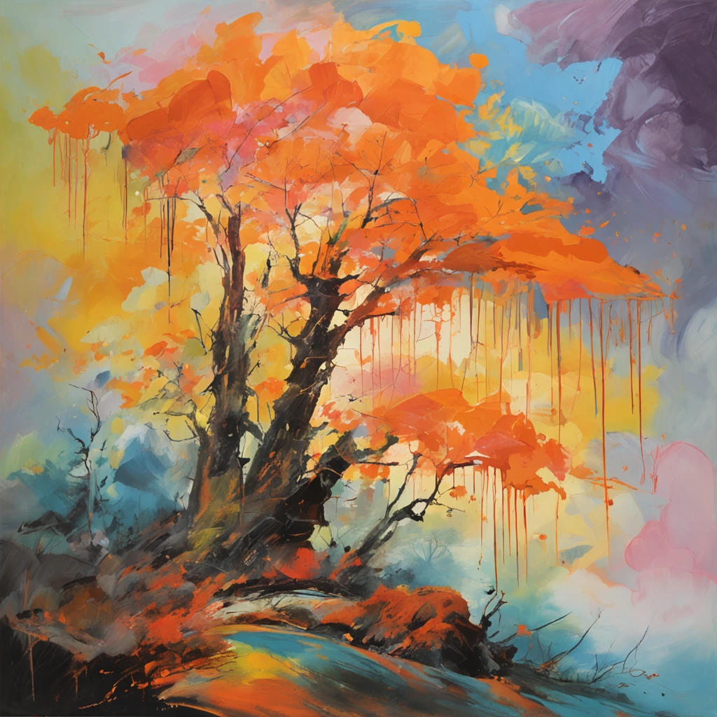 Intricate painting details of Japanese forests, by range murata, galaxy in background, Clouds, vivd colour, High contrast, Mountain, vector line art, orange highlights, trending in pixiv, anime concept art, Stick, Mattire, high high quality, Edge to edge, Sanskrit
