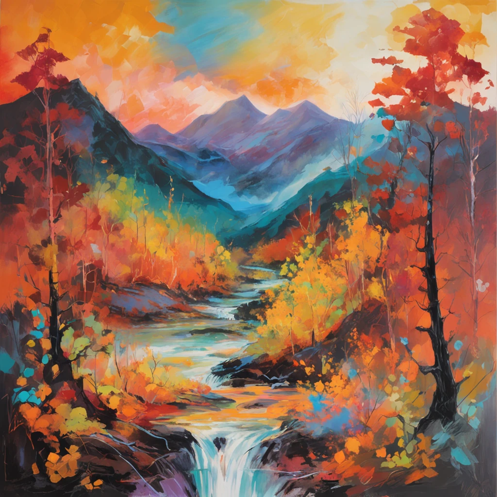 Intricate painting details of Japanese forests, by range murata, galaxy in background, Clouds, vivd colour, High contrast, Mountain, vector line art, orange highlights, trending in pixiv, anime concept art, Stick, Mattire, high high quality, Edge to edge, Sanskrit