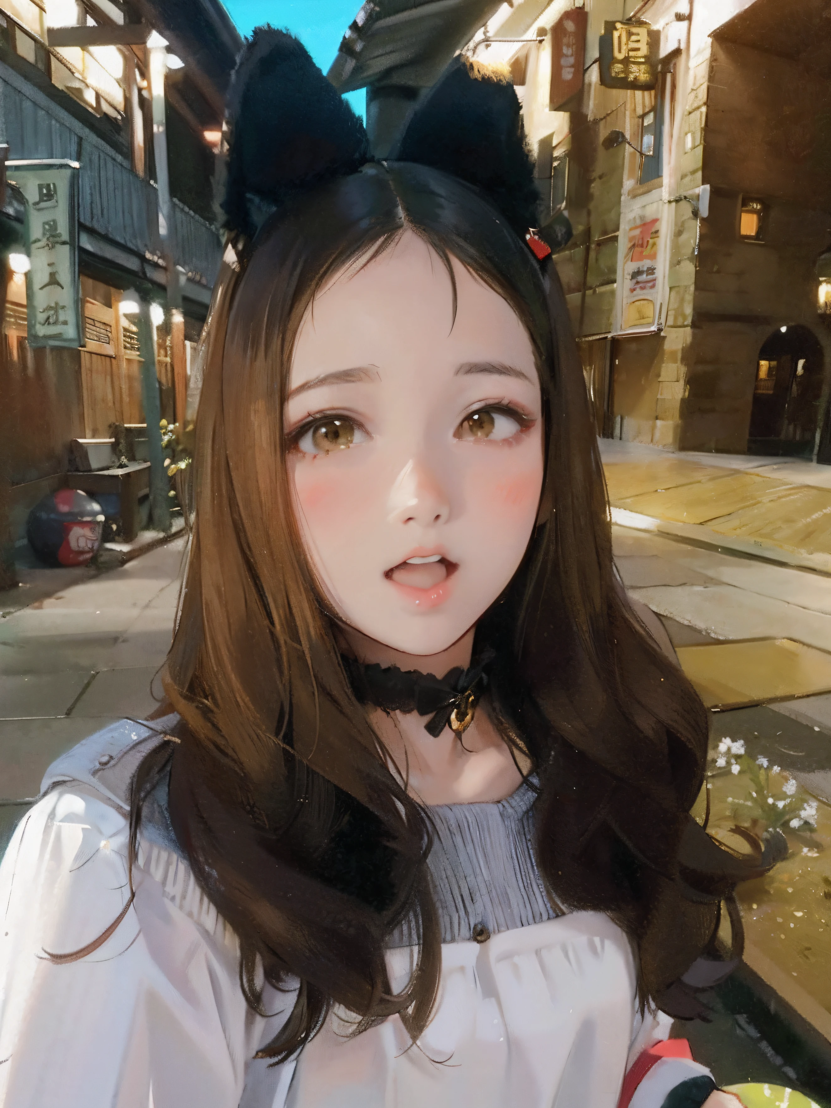 Girl with cat ears on her head, young lovely Korean faces, Comic face，Kitagawa Kaijo，cute female child，Sexy girl