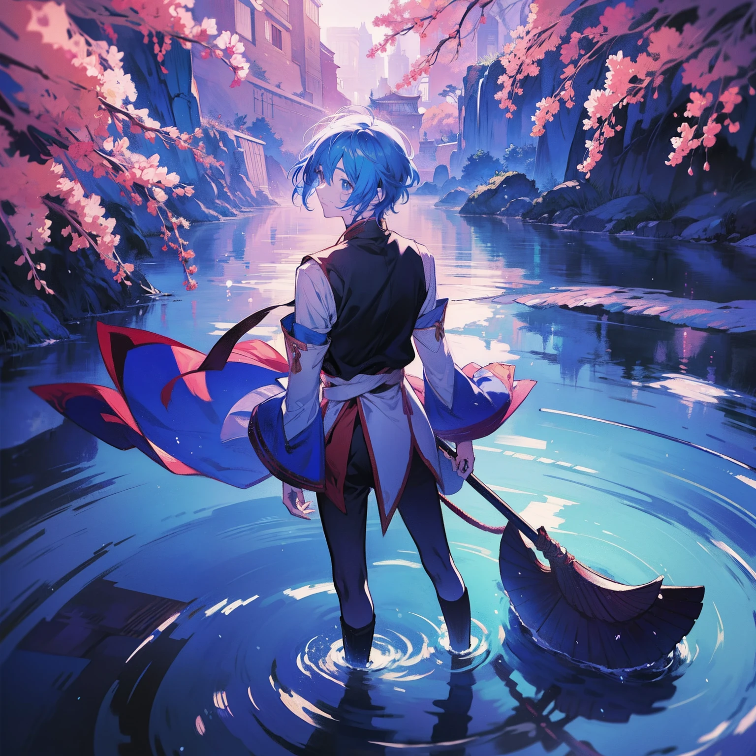 Anime boys，stands aside the river，There was a  in the river who fell into the water，Anime moe art style, Anime art wallpaper 8 K, young anime man, High quality anime art style, style of anime4 K, 2 d anime style, Anime art wallpaper 4k, Anime art wallpaper 4 K, Handsome anime pose, Best anime 4k konachan wallpaper, 4K anime wallpaper