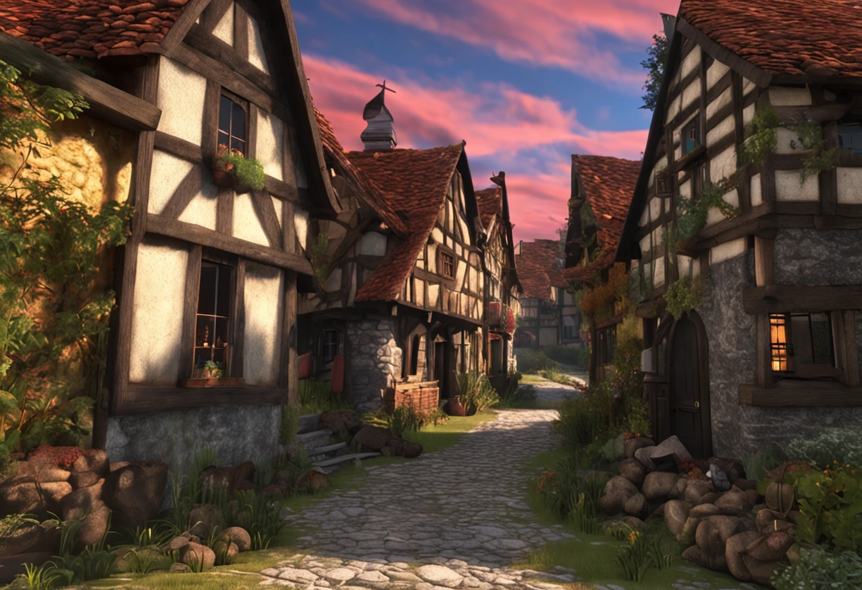 medieval village、naturey、The sky is big