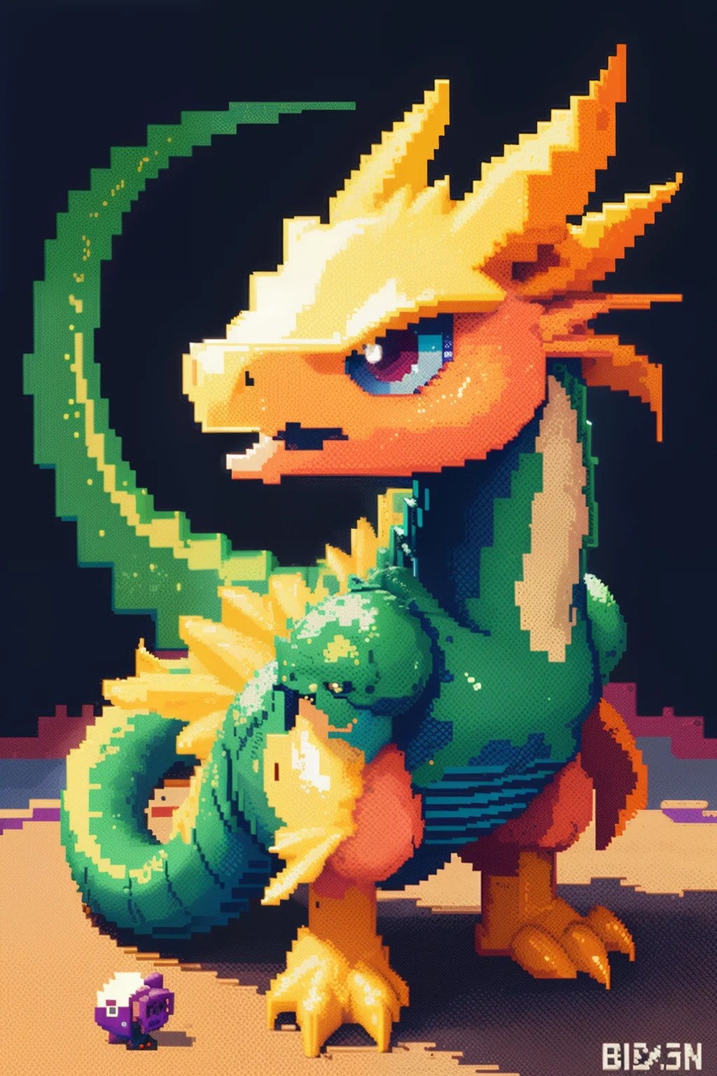 Close-up of pixel image of dragon, Dragon pixel art, 1 0 0 0 x 1 0 0 0 pixel art, pixel art sprite, videogame sprite, high quality pixel art, Pixel art vintage Digimon bitmap, For red and blue Digimon, Pixel uh, 32-bit pixel art, vintage art, pixel art 8 - bit, pixelart style