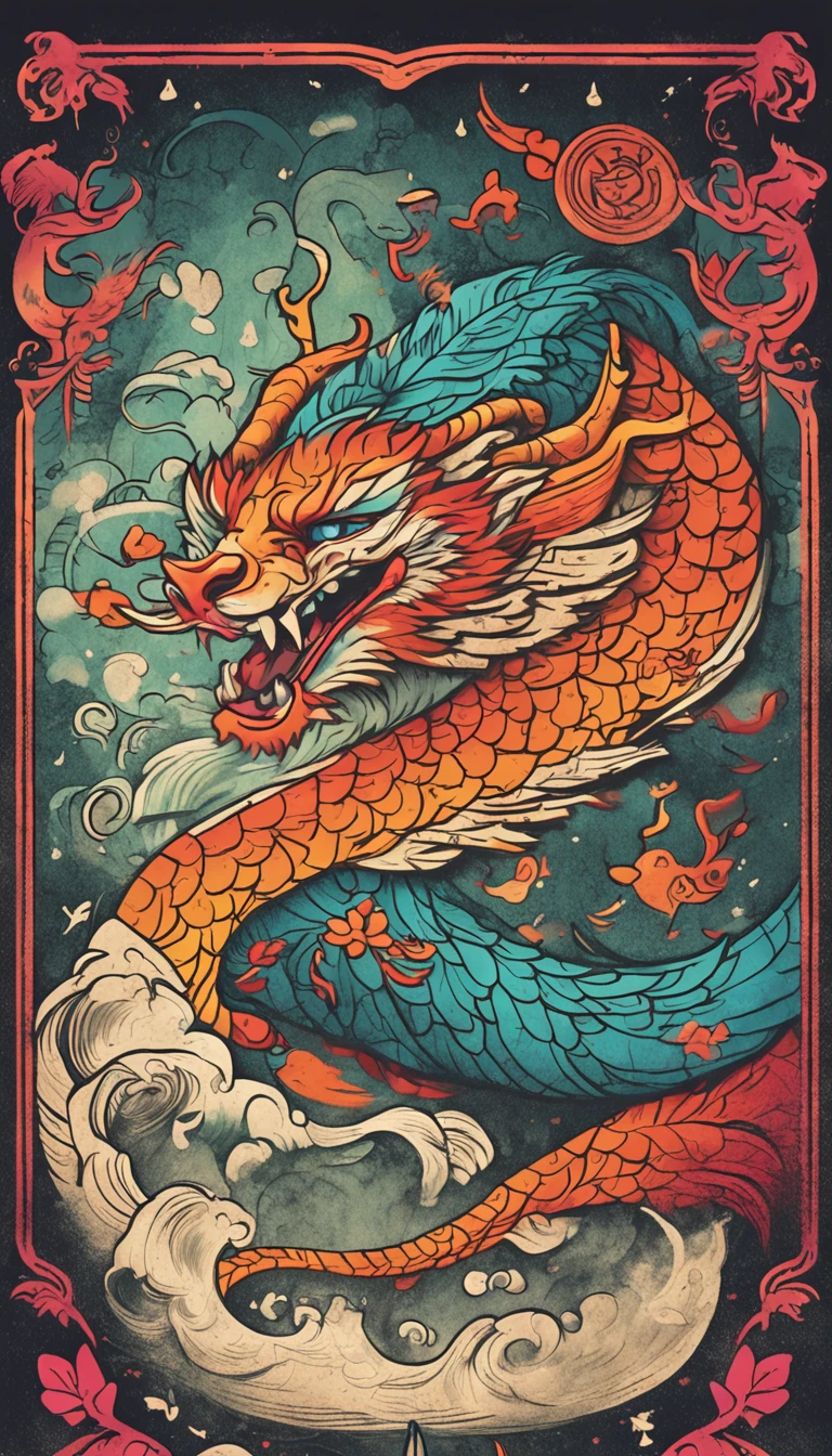 Best quality, chinesedragon,glimmering, , 2D, flat, Adorable, Vintage, Art on cracked paper, fairytale-like, Detailed illustration of the storybook, Cinematic, hyper HD, detaile, Beautiful details, mistic, Luminism, Vibrant colors,