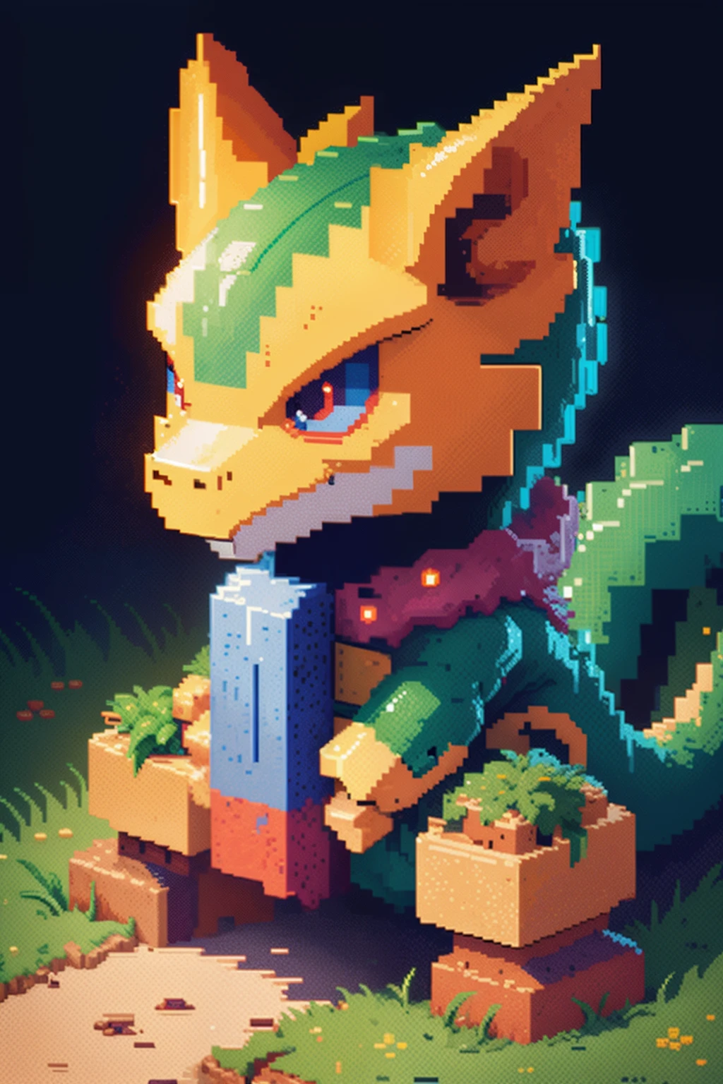 Close-up of pixel image of dragon, Dragon pixel art, 1 0 0 0 x 1 0 0 0 pixel art, pixel art sprite, videogame sprite, high quality pixel art, Pixel art vintage Digimon bitmap, For red and blue Digimon, Pixel uh, 32-bit pixel art, vintage art, pixel art 8 - bit, pixelart style