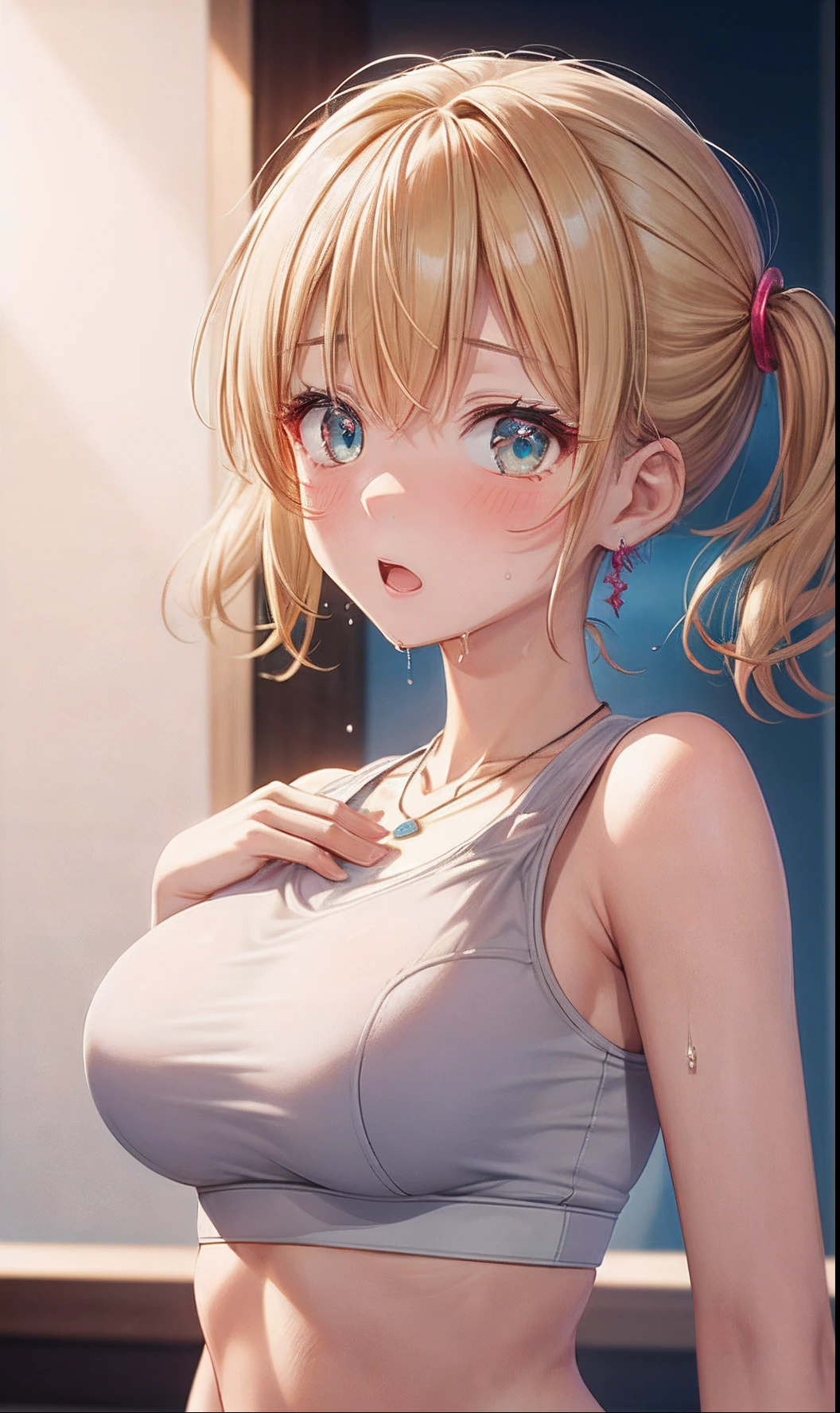 best quality, (masterpiece:1.2), detailed, medieval,
Rumia Tingel, 20 years old,
1girl, solo, blush,
medium hair, blonde hair, short ponytail, blue eyes, green bow, x hair ornament,
(((blue bra, nsfw))), blue eyes, ultra-detailed eyes,
standing, ((disgust, disdain, blush, close up)), ((upper body)), medium breasts, medium hair, perfect anatomy.