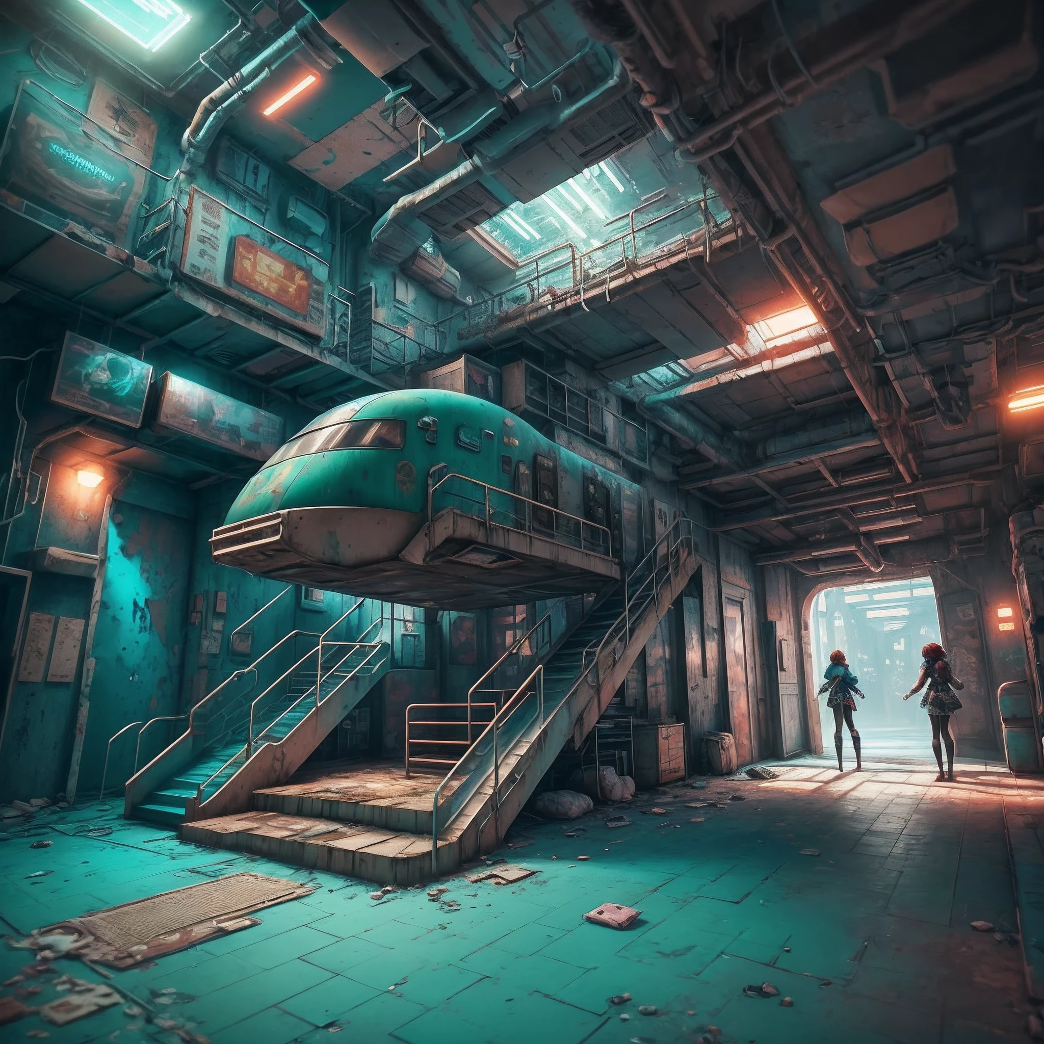 "(cyberpunk station), Beautiful girl on a green slide in a recreation area with checkered floor, em uma casa estilo terra doce, cabelo Rosa, little horns, (moletom cinza curto), (Black pantyhosebloom), cute expression with anger, red hair tie, cabelos absurdamente longos. in an abandoned theme park, Claustrophobic room, Dentro de uma nave espacial brutalista, vraytracing, Amusement park interior design, surreal sci fi set design, rolands zilvinskis 3d render art, 3 d videogame render, Rastreamento de vray" --auto --s2