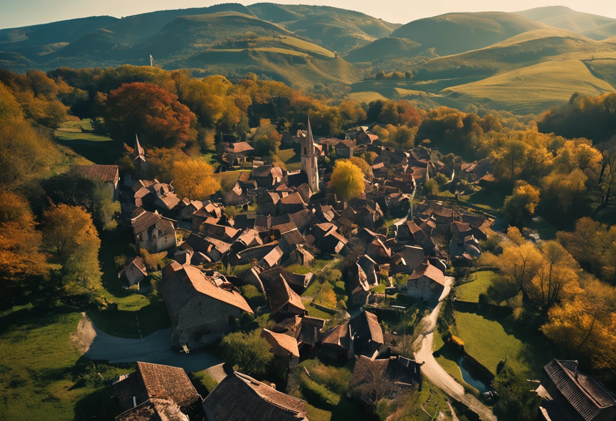 Sunnyday、From  above、medieval village、bucolic