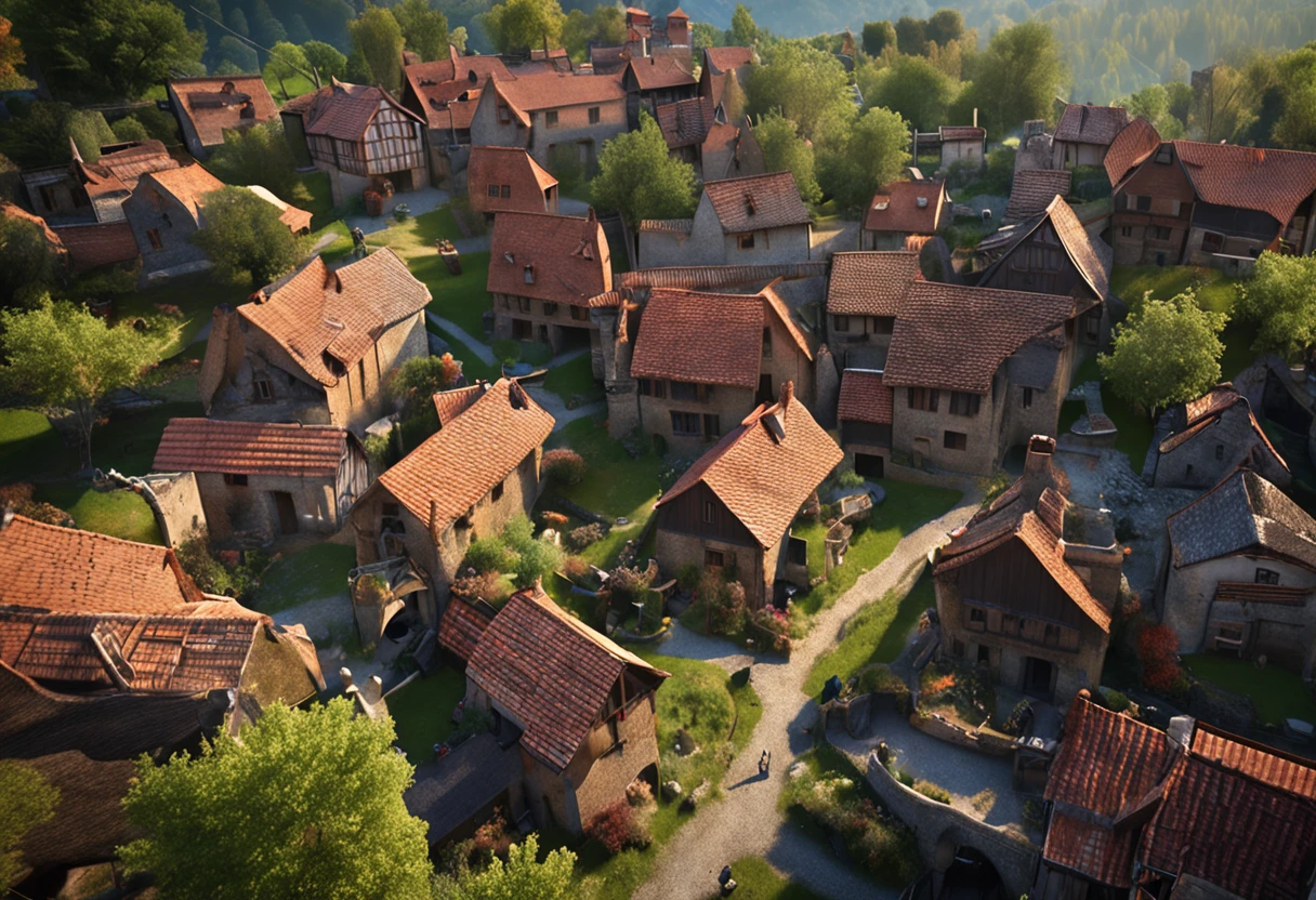 Sunnyday、From above、medieval village、bucolic