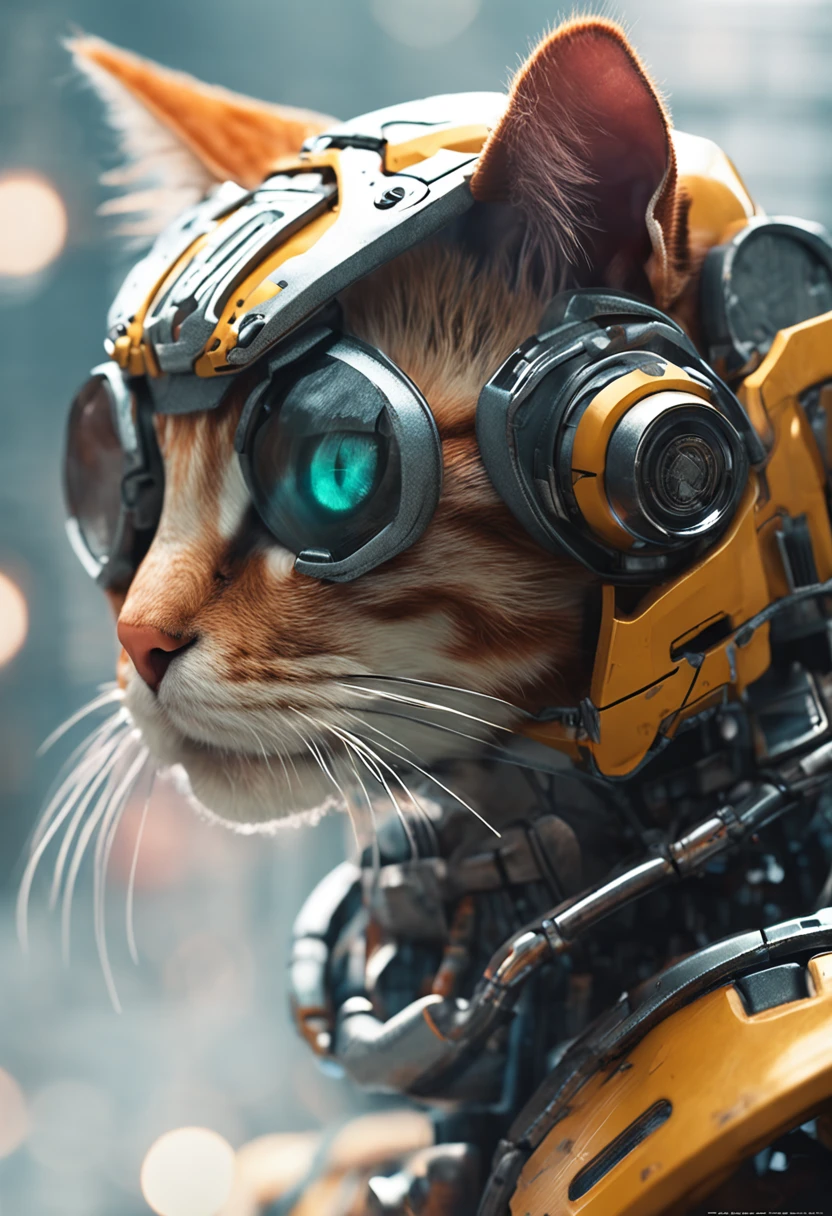 Cat wears mecha cyber, cool