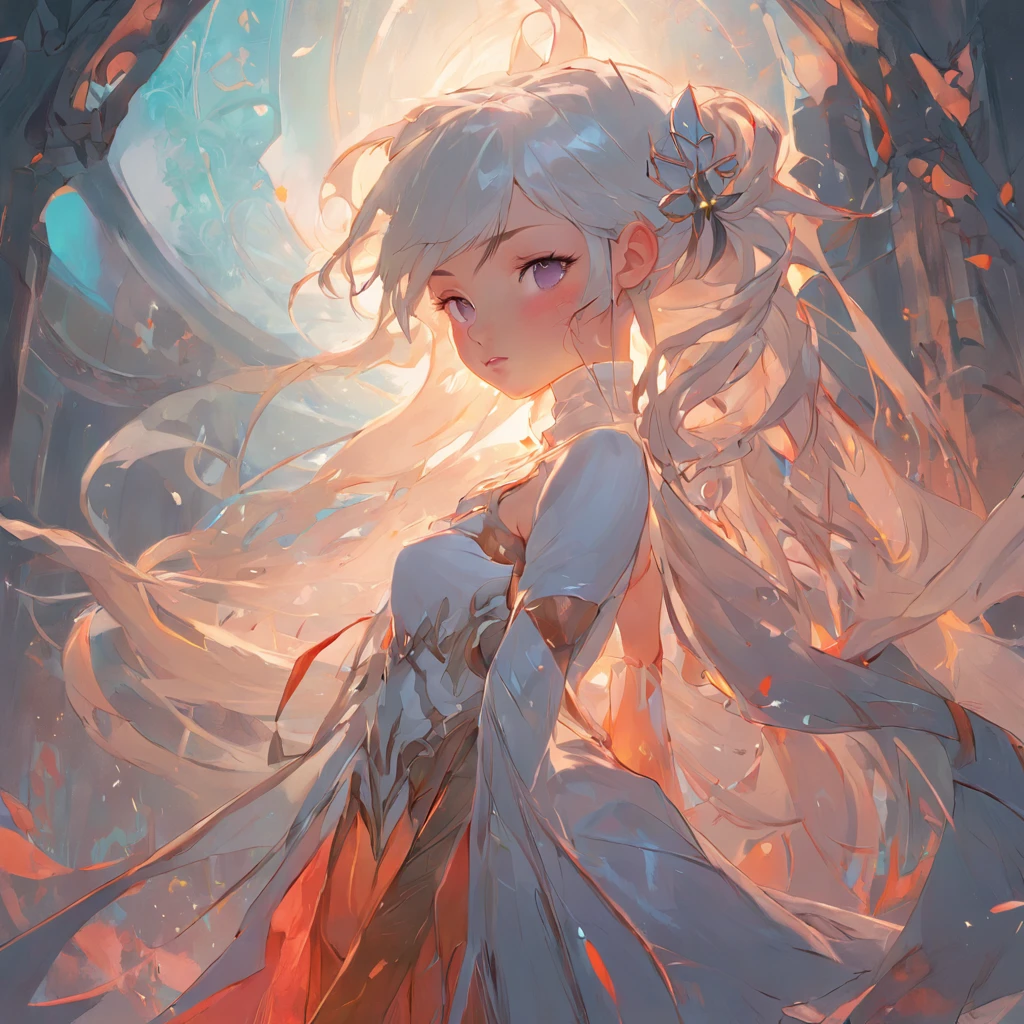 Silver-haired elf female, Exotic, Wonderland background, Stunning details, digitial painting, Light and fantastical atmosphere, Mysterious and artistic illustration, Delicate and delicate works of art, Sharp focus, A display of brilliant painting skills, Inspired by Artgerm、Artistic inspiration by Greg Rutkowski and Alphonse Mucha.